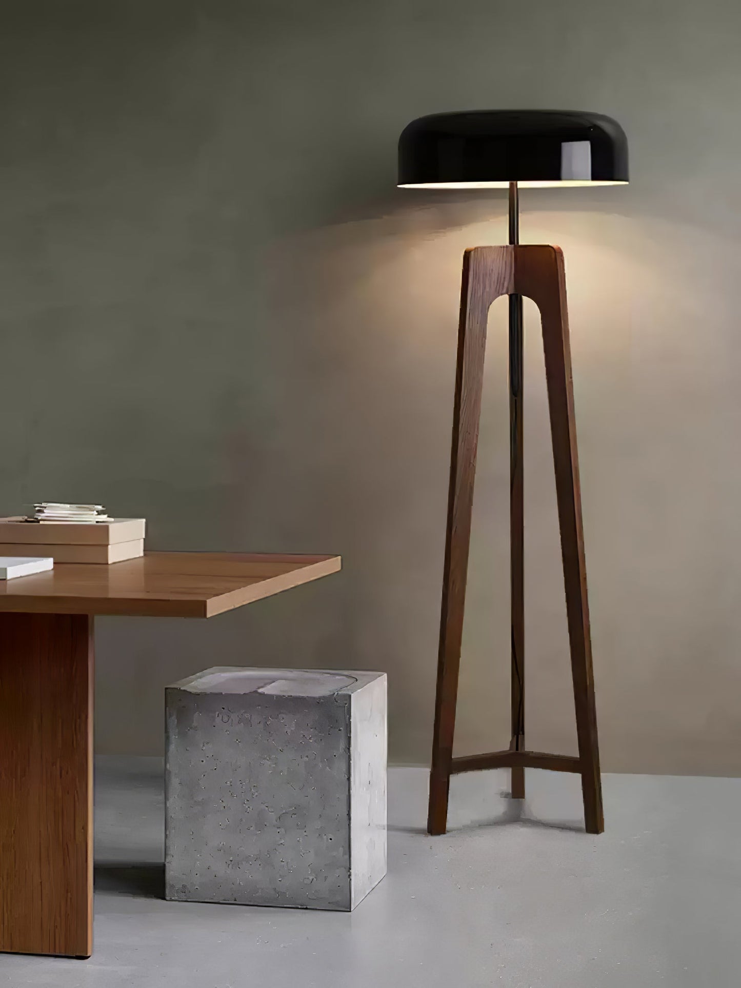 Linea Floor Lamp - LED Walnut with Black Shade for Indoor Use