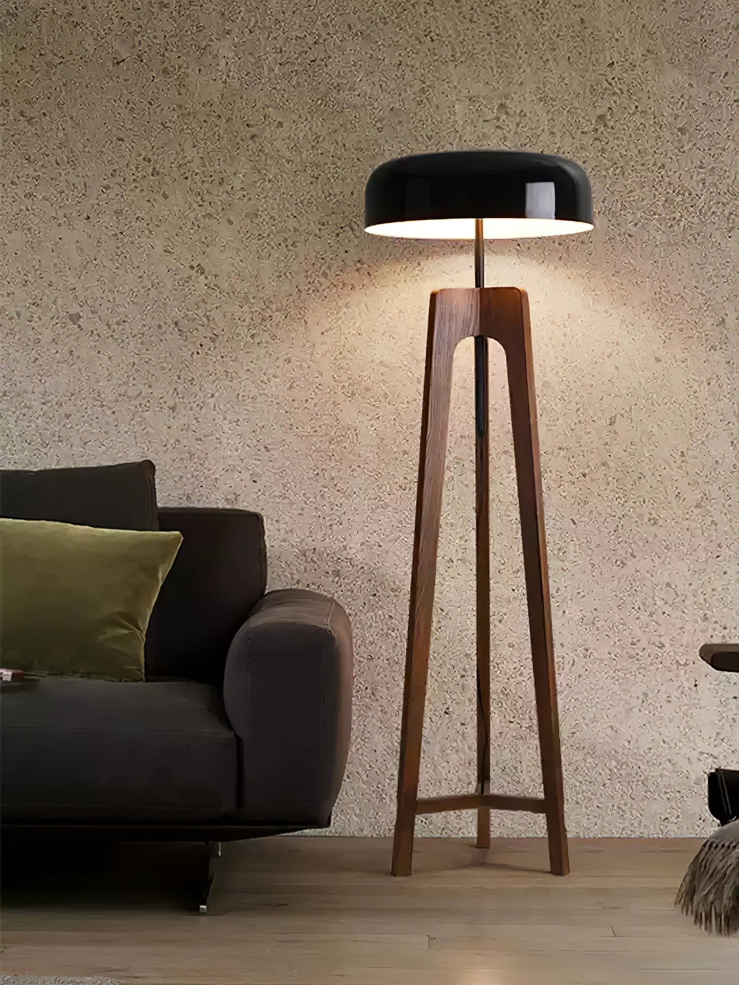 Linea Floor Lamp - LED Walnut with Black Shade for Indoor Use