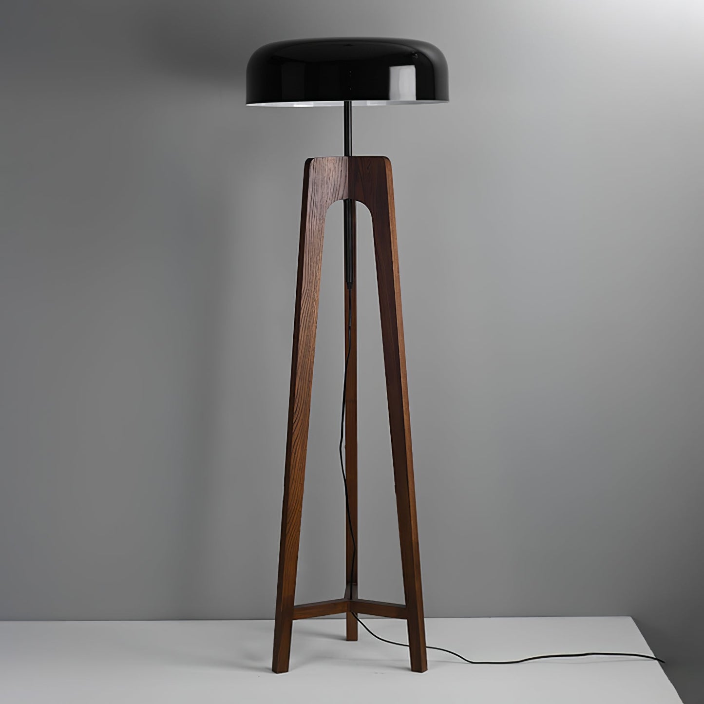 Linea Floor Lamp - LED Walnut with Black Shade for Indoor Use