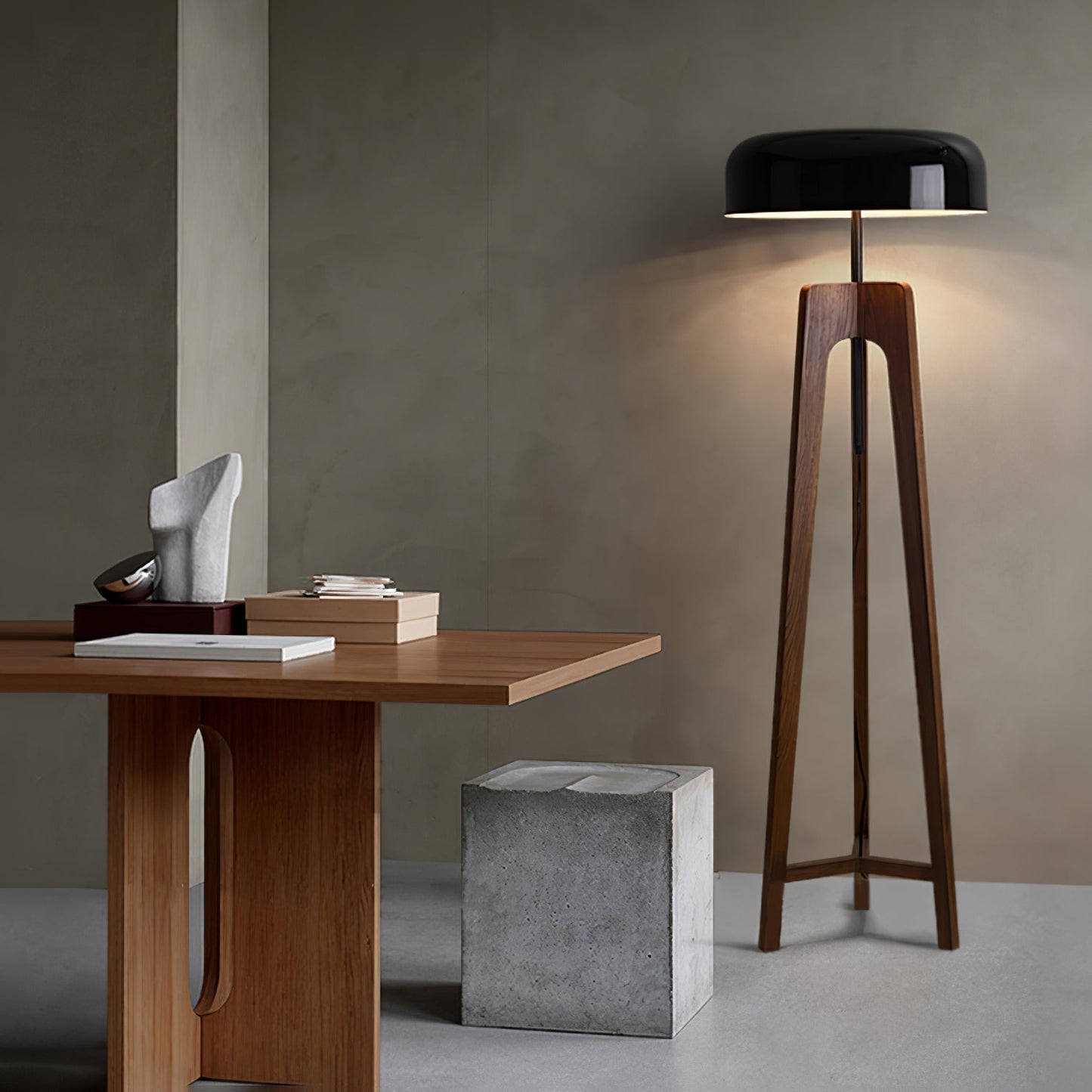 Linea Floor Lamp - LED Walnut with Black Shade for Indoor Use