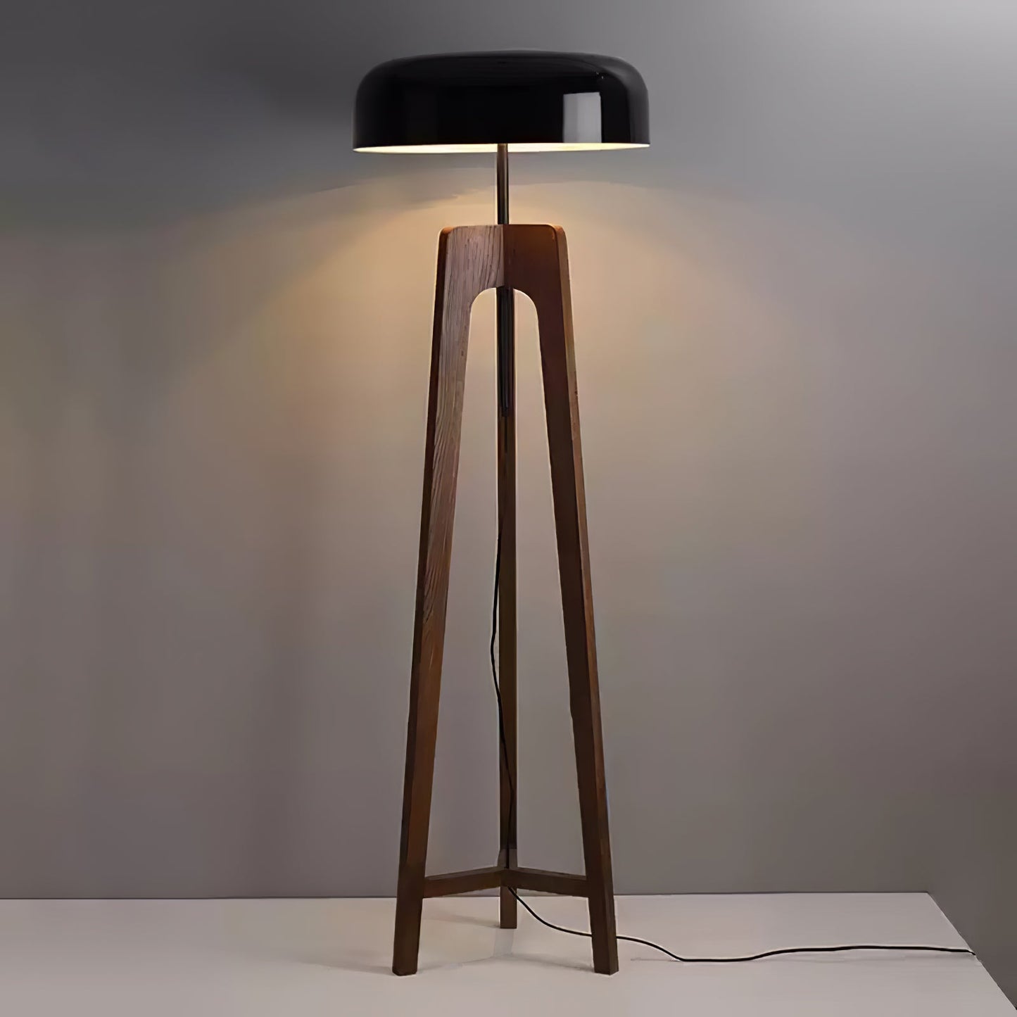 Linea Floor Lamp - LED Walnut with Black Shade for Indoor Use