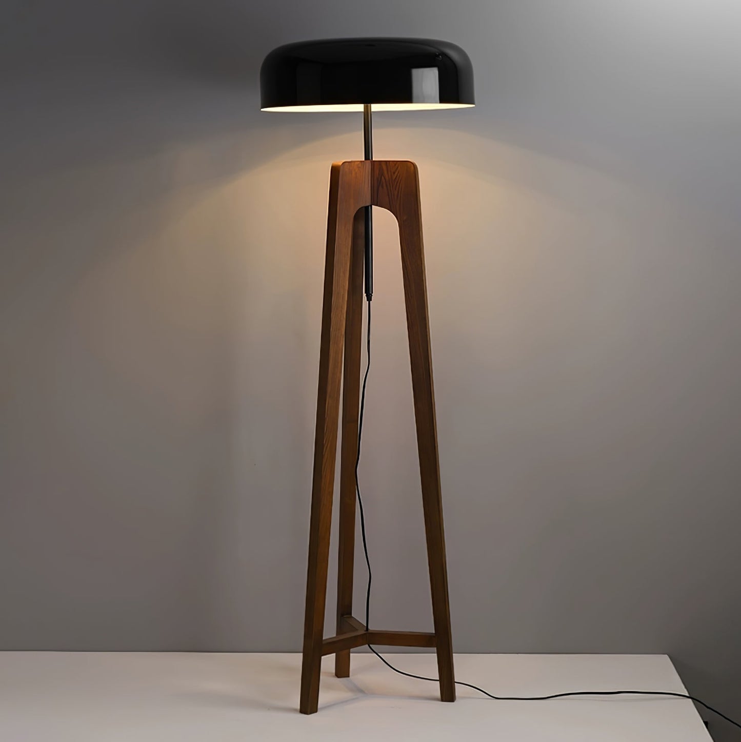 Linea Floor Lamp - LED Walnut with Black Shade for Indoor Use