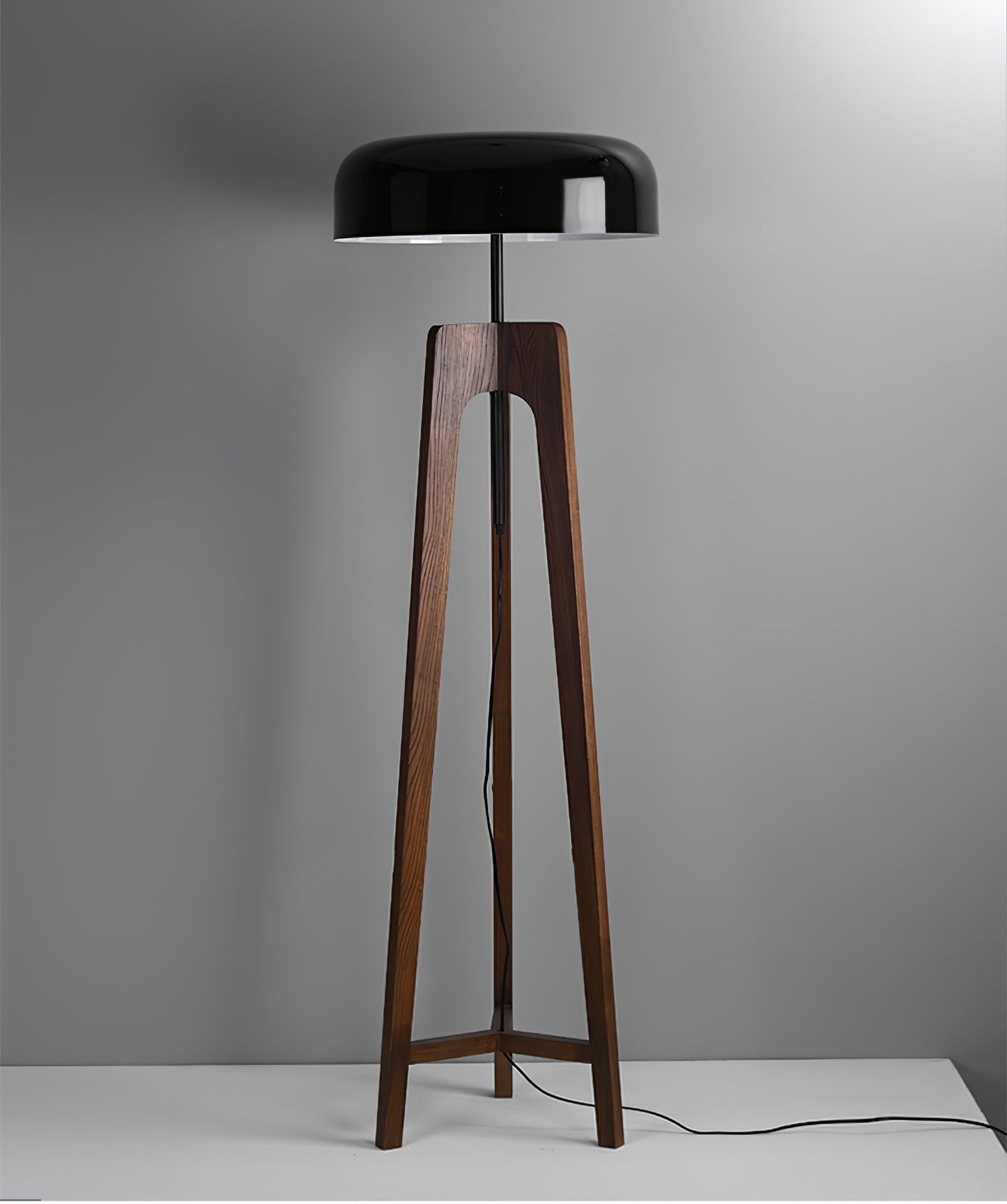 Linea Floor Lamp - LED Walnut with Black Shade for Indoor Use