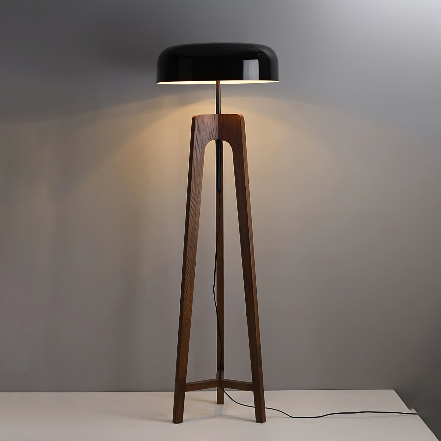 Linea Floor Lamp - LED Walnut with Black Shade for Indoor Use