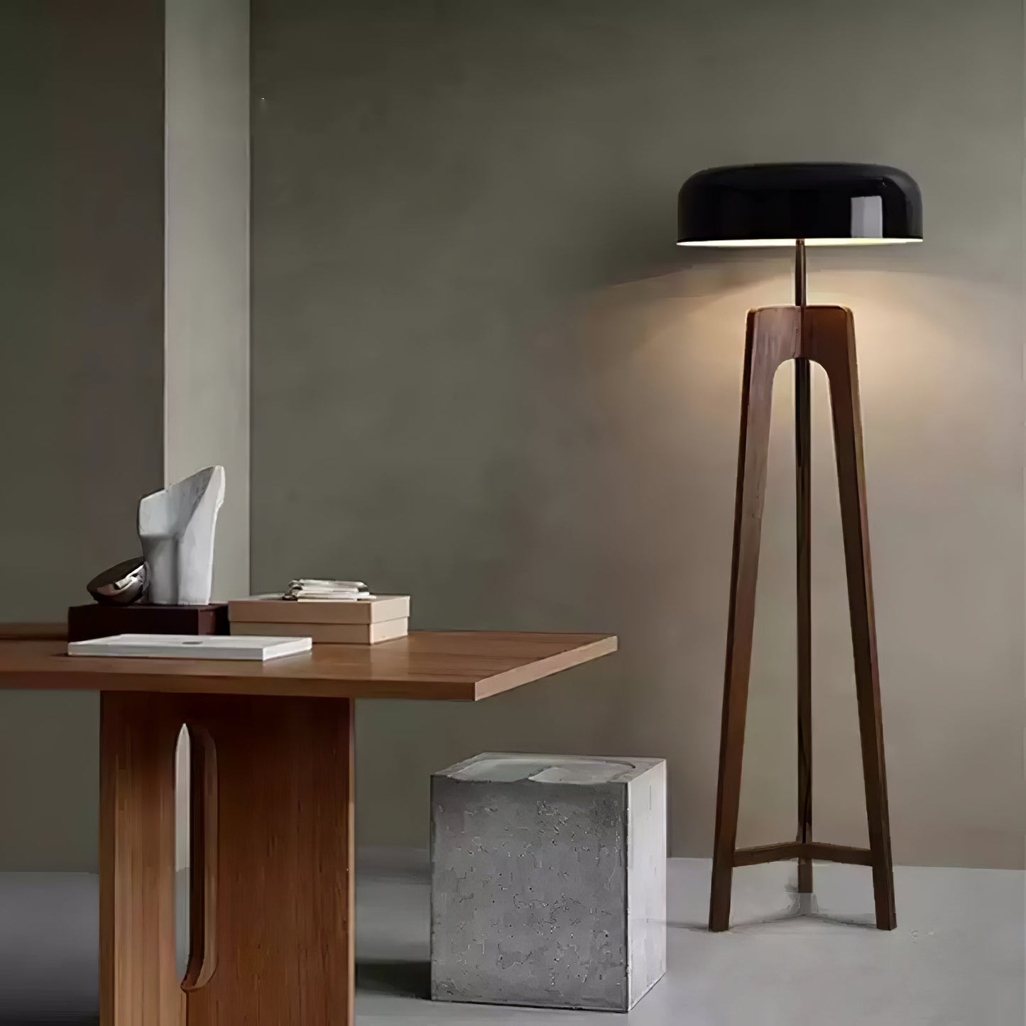 Linea Floor Lamp - LED Walnut with Black Shade for Indoor Use
