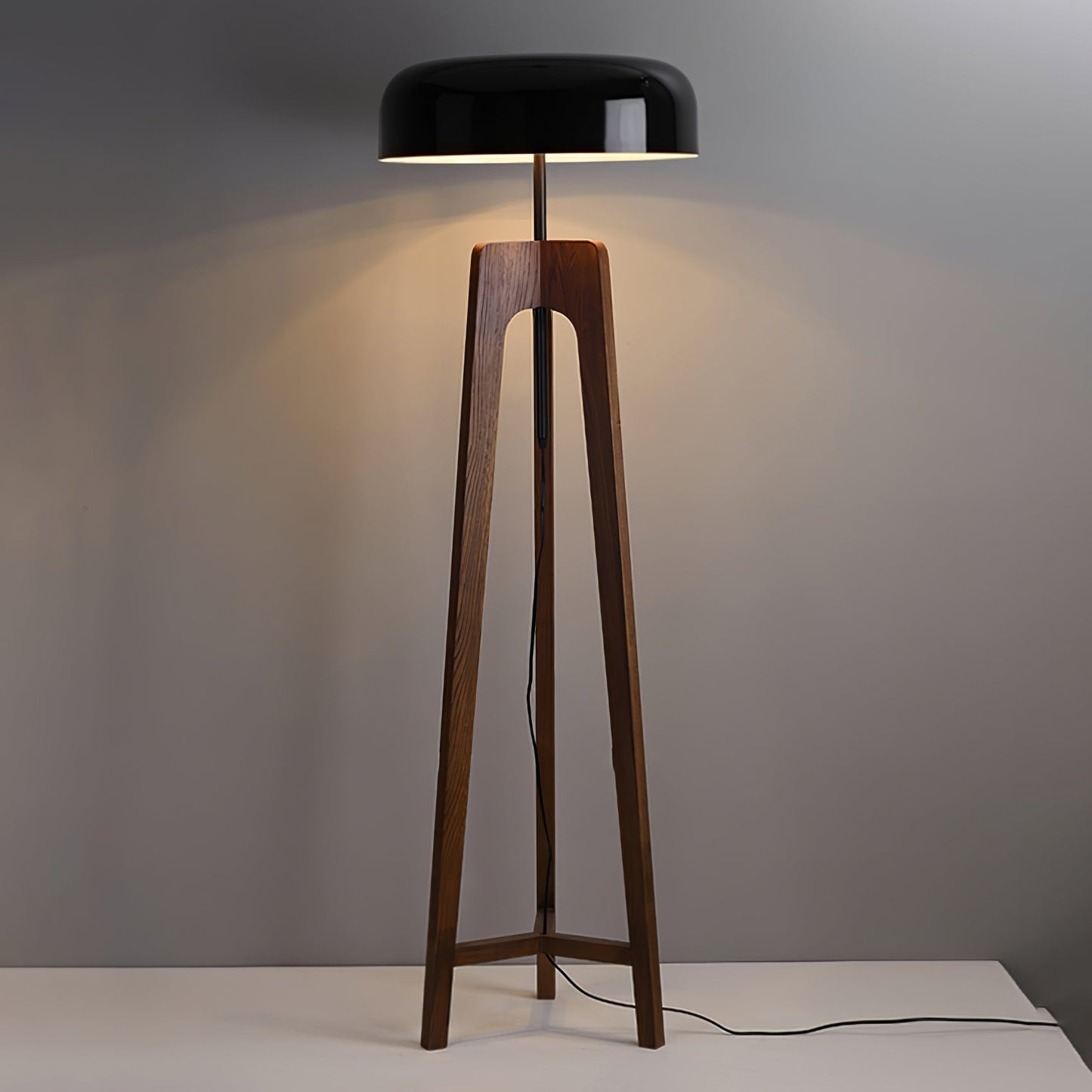 Linea Floor Lamp - LED Walnut with Black Shade for Indoor Use