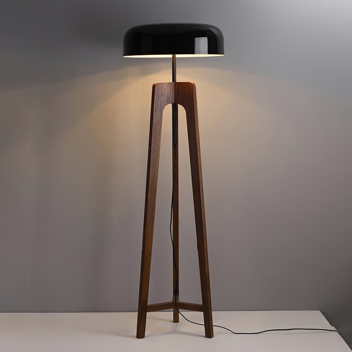 Linea Floor Lamp - LED Walnut with Black Shade for Indoor Use