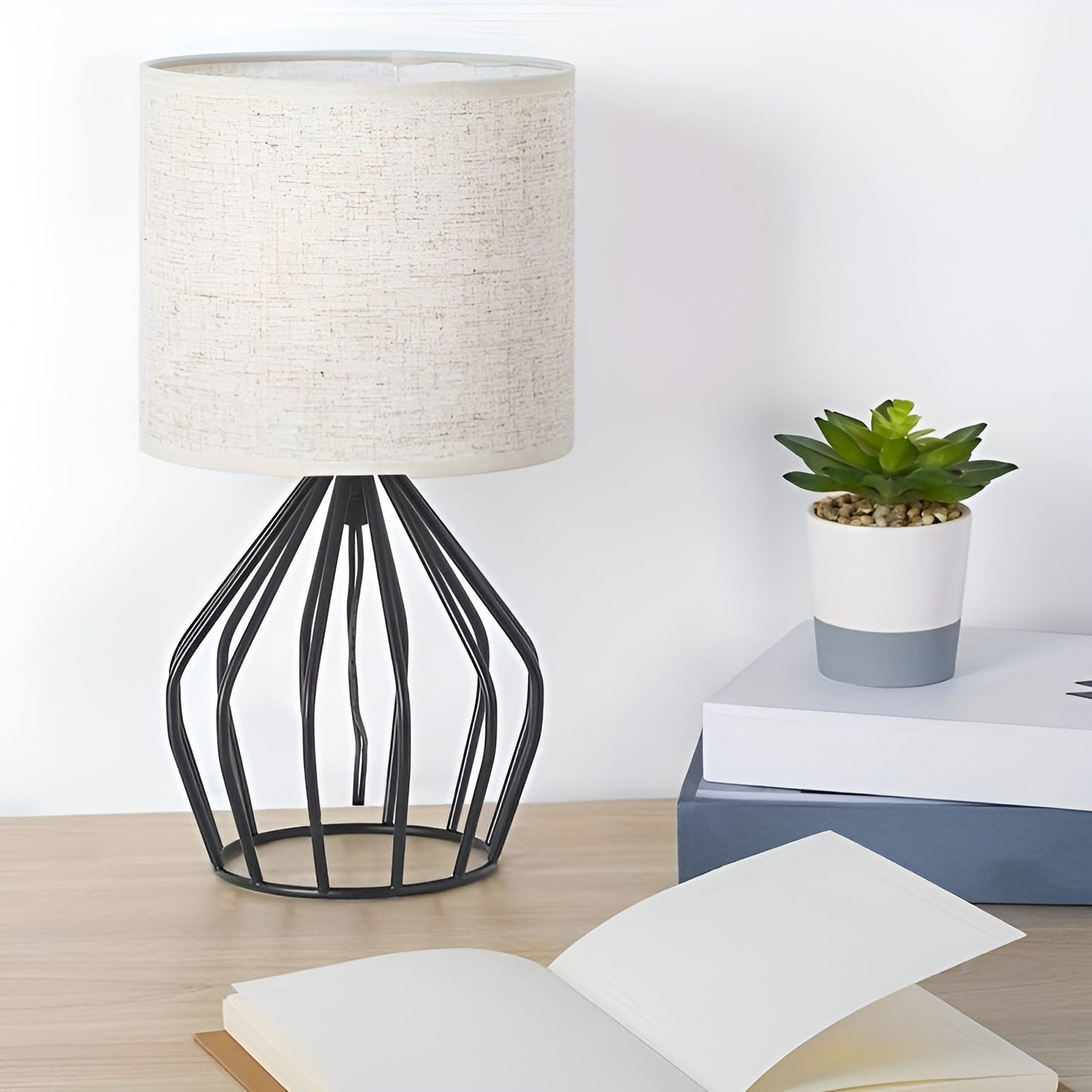 Desk Lamp with Linen Shade and Metal Base – Perfect Lighting