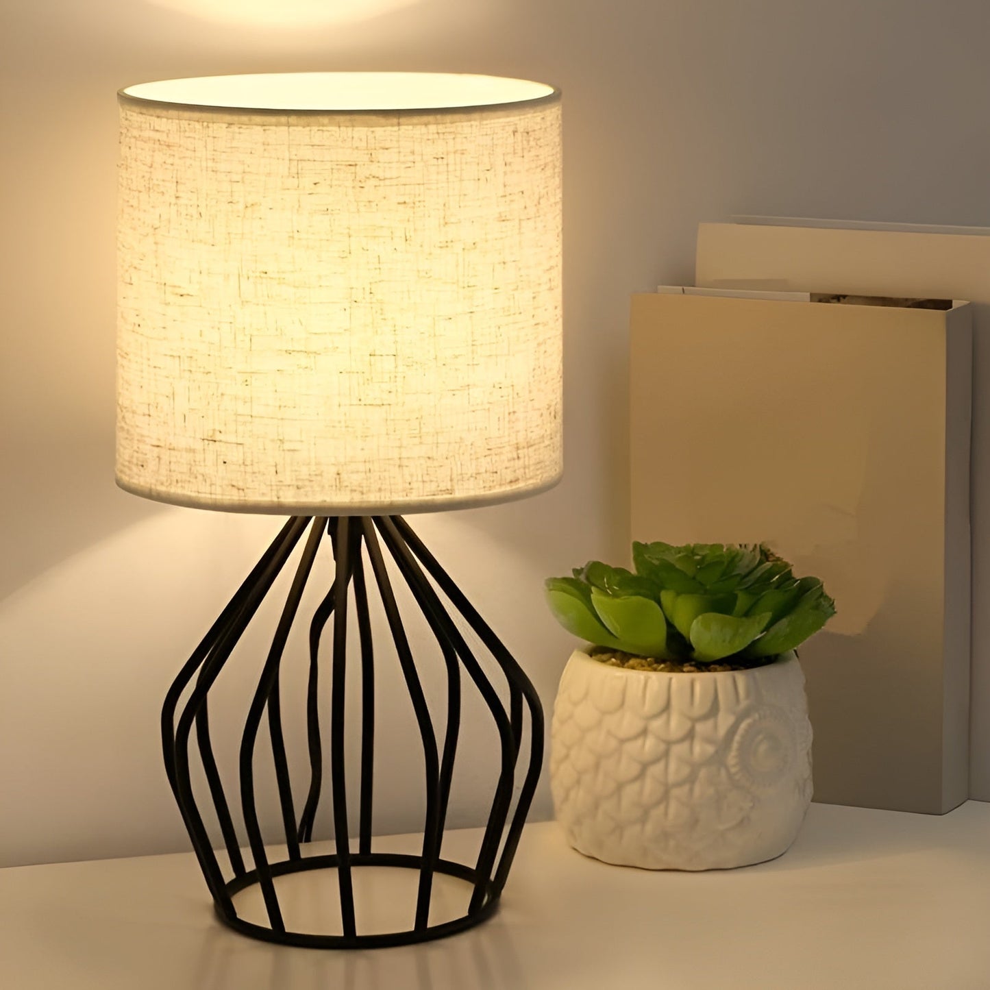 Desk Lamp with Linen Shade and Metal Base – Perfect Lighting