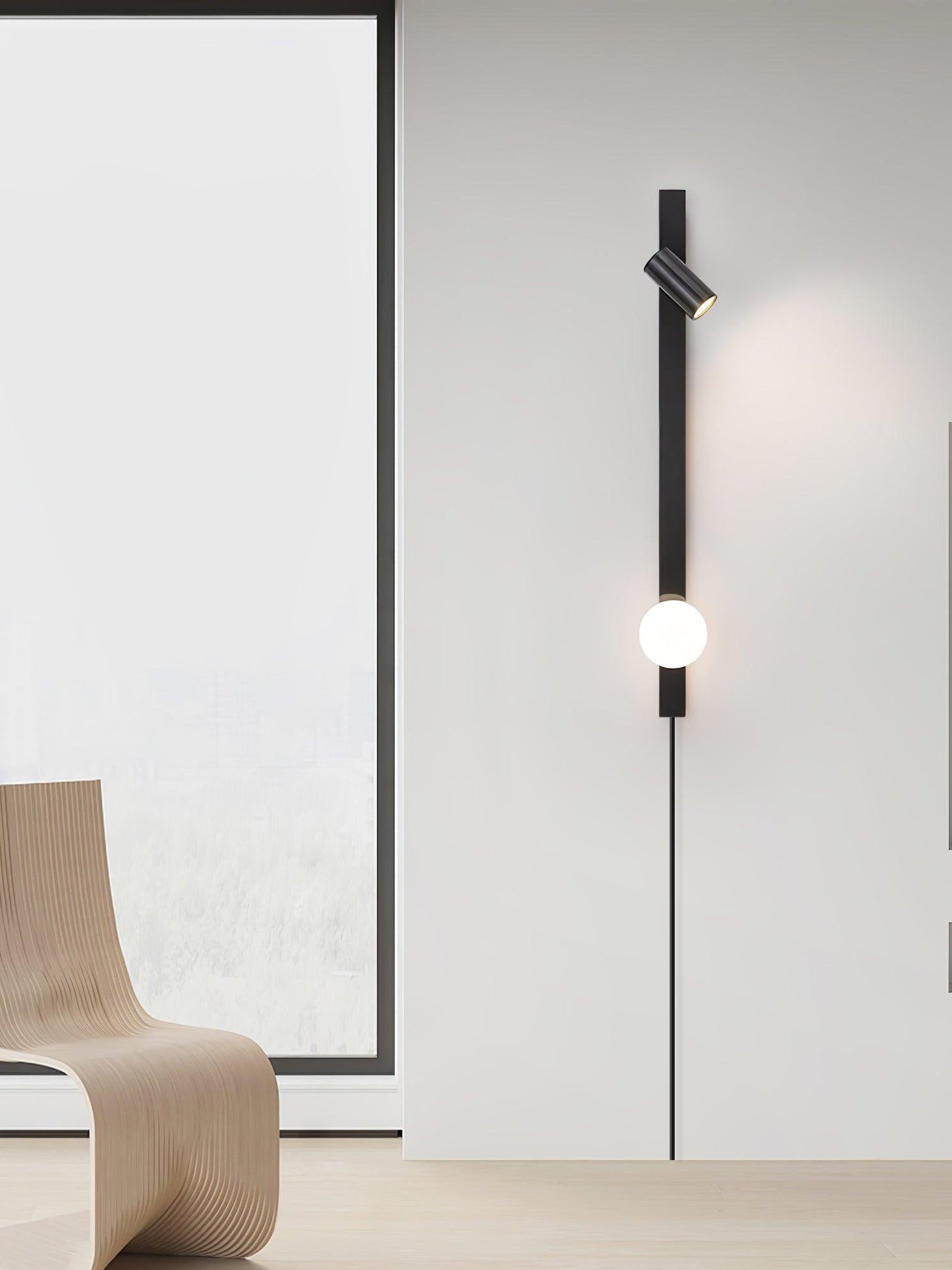 Long Arm Plug-in Wall Light with Brass Finish and LED