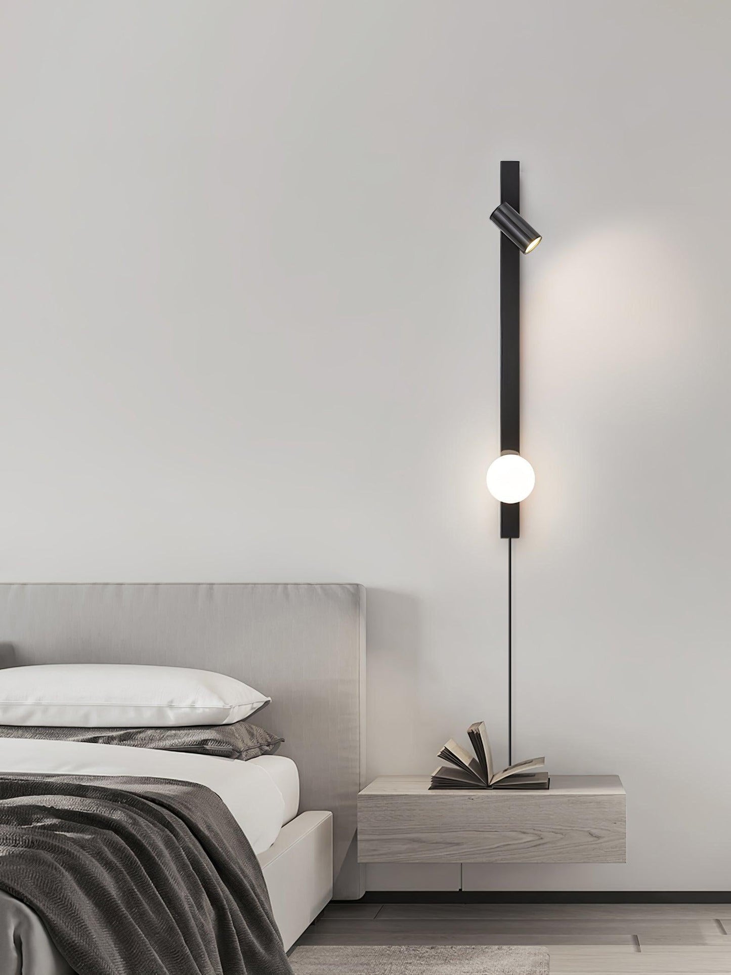 Long Arm Plug-in Wall Light with Brass Finish and LED