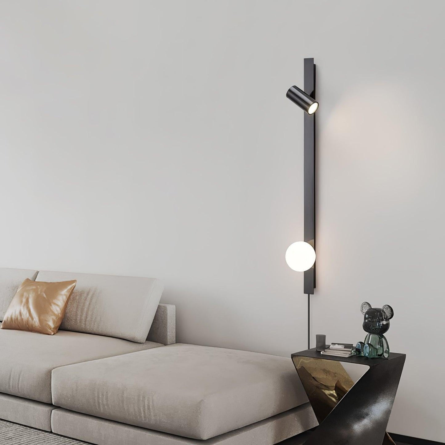 Long Arm Plug-in Wall Light with Brass Finish and LED