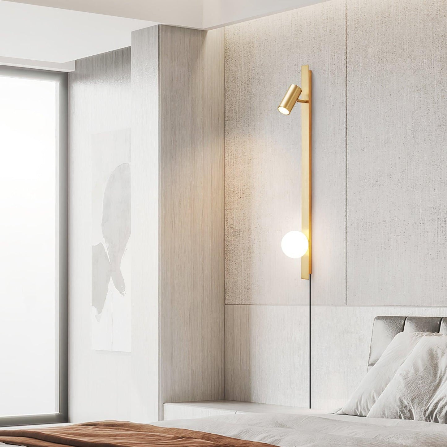 Long Arm Plug-in Wall Light with Brass Finish and LED