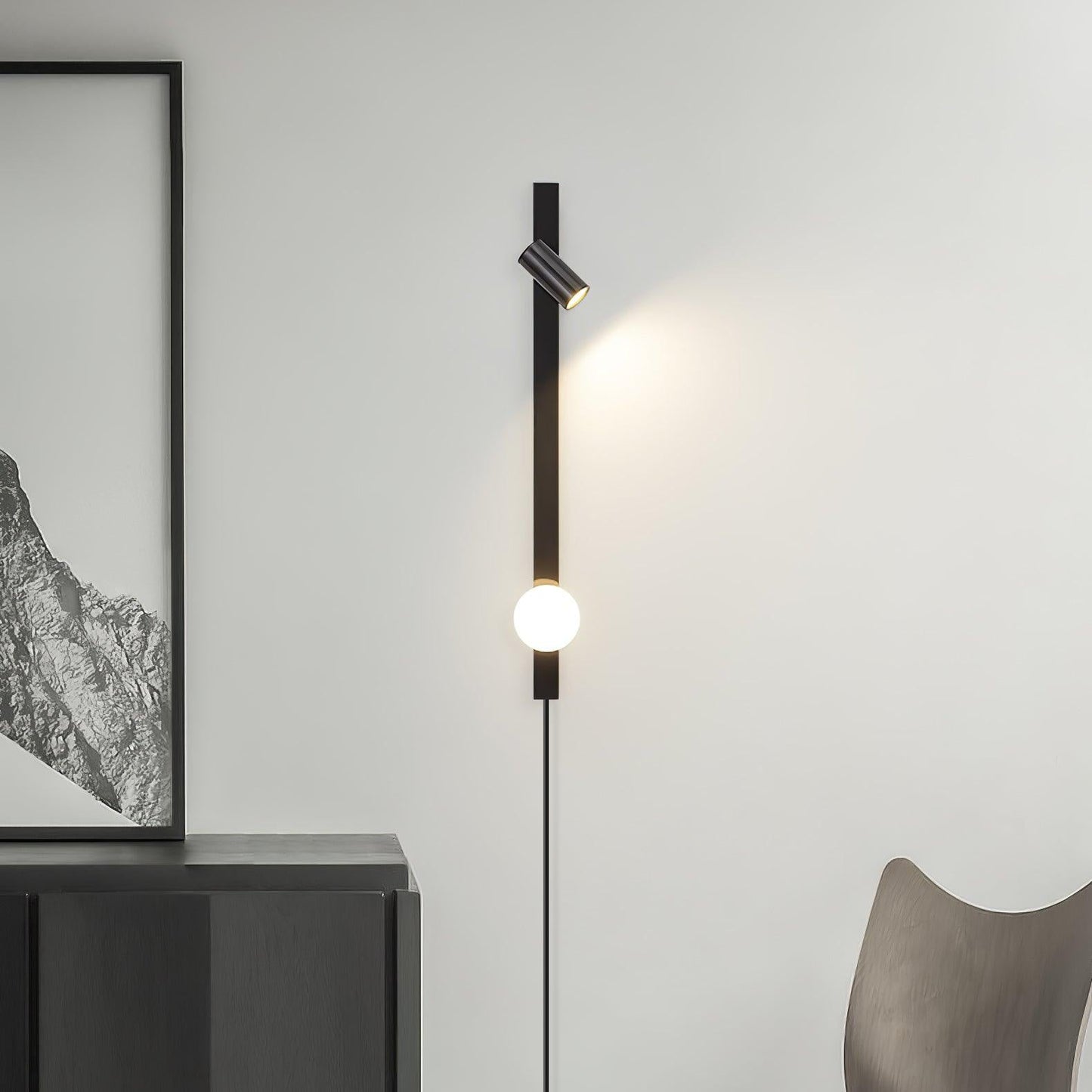 Long Arm Plug-in Wall Light with Brass Finish and LED