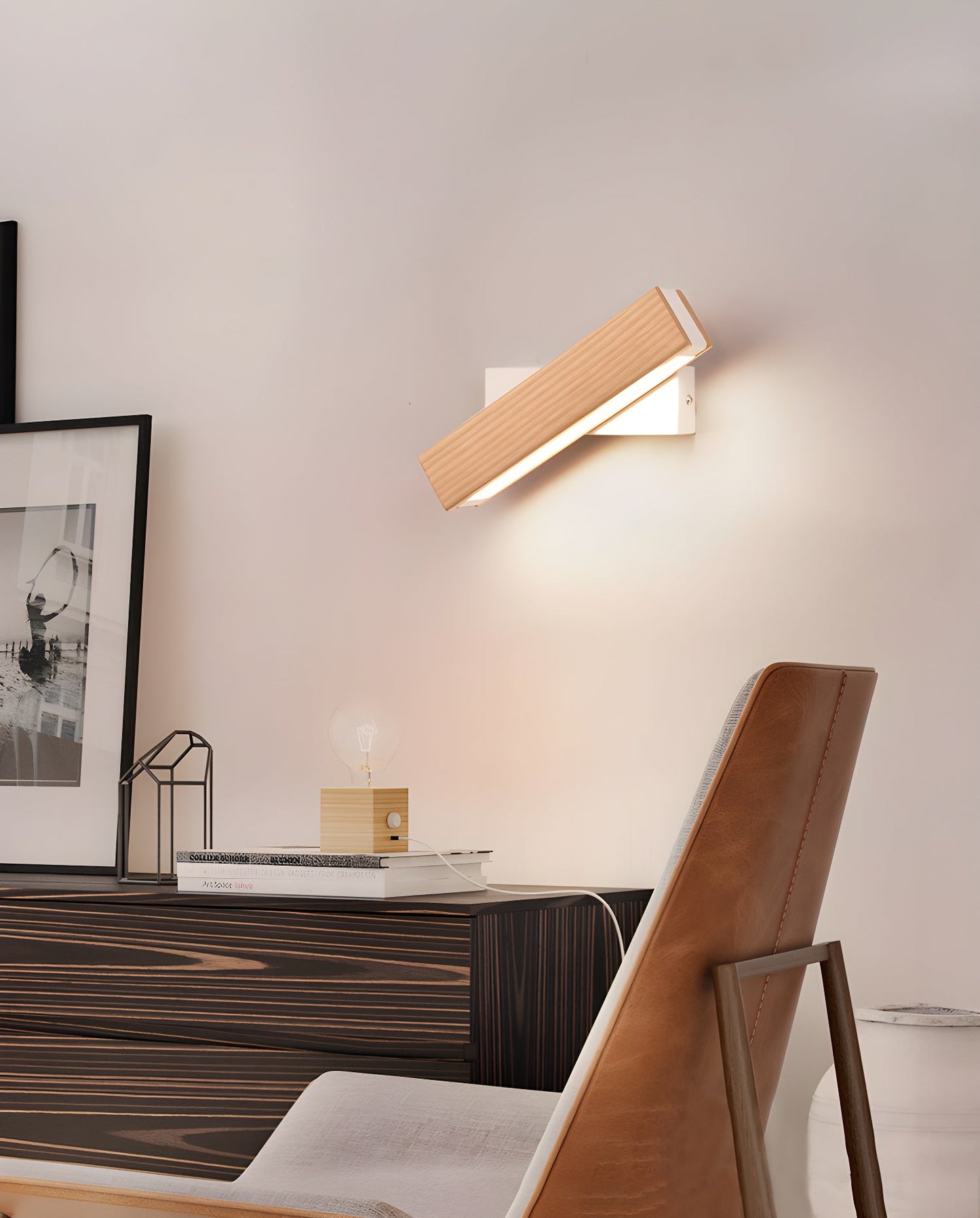 Luca Angle Wall Light with LED - Modern Wood Finish