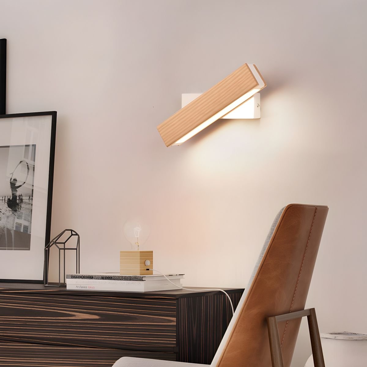 Luca Angle Wall Light with LED - Modern Wood Finish