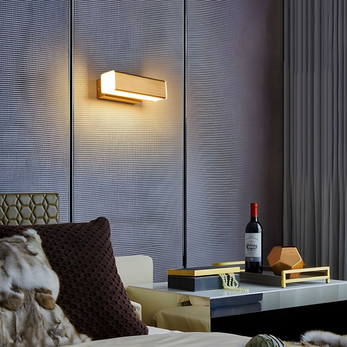 Luca Angle Wall Light with LED - Modern Wood Finish