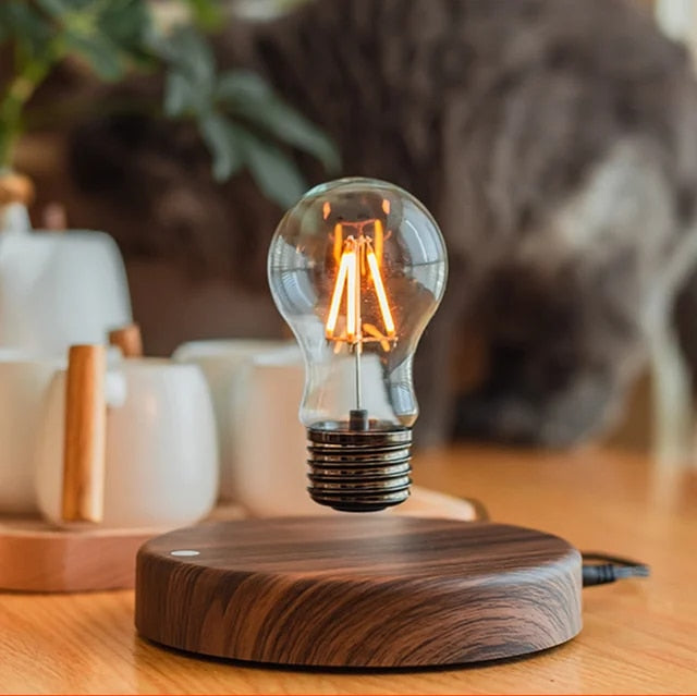 Floating LED Desk Lamp – Magnetic Levitation Light Bulb with Wooden Base