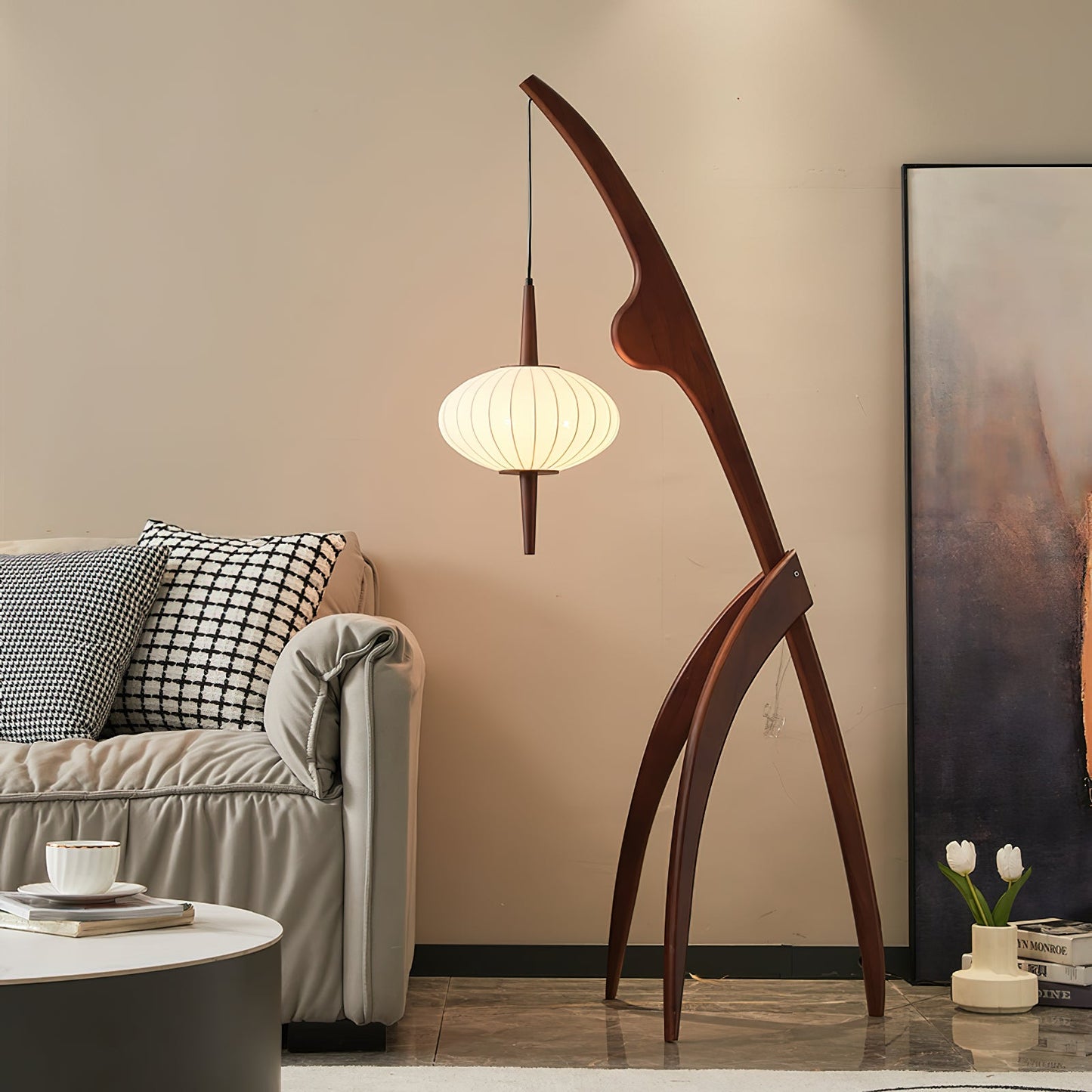 Mantis Wood Floor Lamp with LED, Indoor Use, Abstract Design
