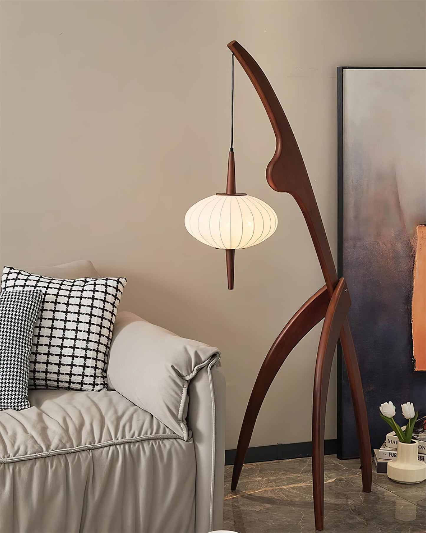 Mantis Wood Floor Lamp with LED, Indoor Use, Abstract Design