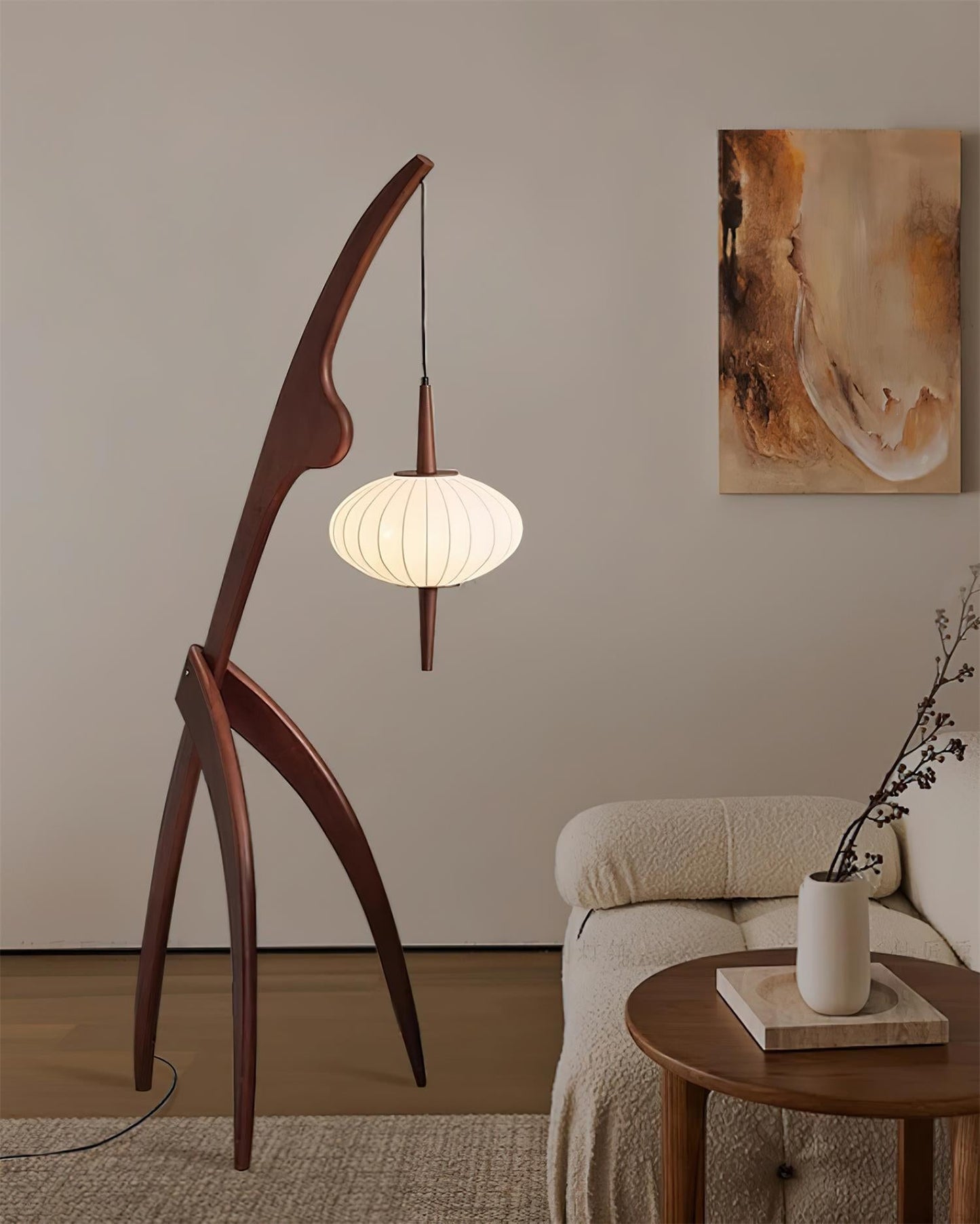 Mantis Wood Floor Lamp with LED, Indoor Use, Abstract Design