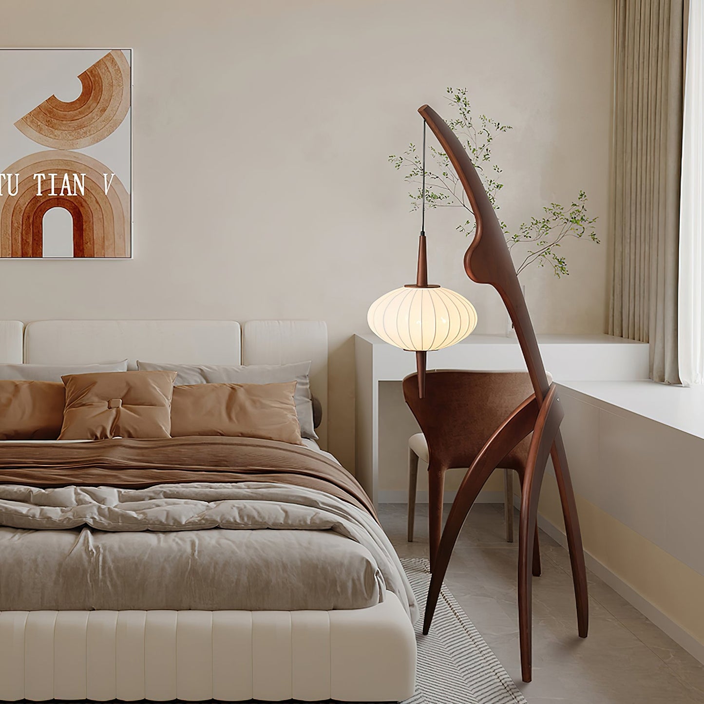 Mantis Wood Floor Lamp with LED, Indoor Use, Abstract Design