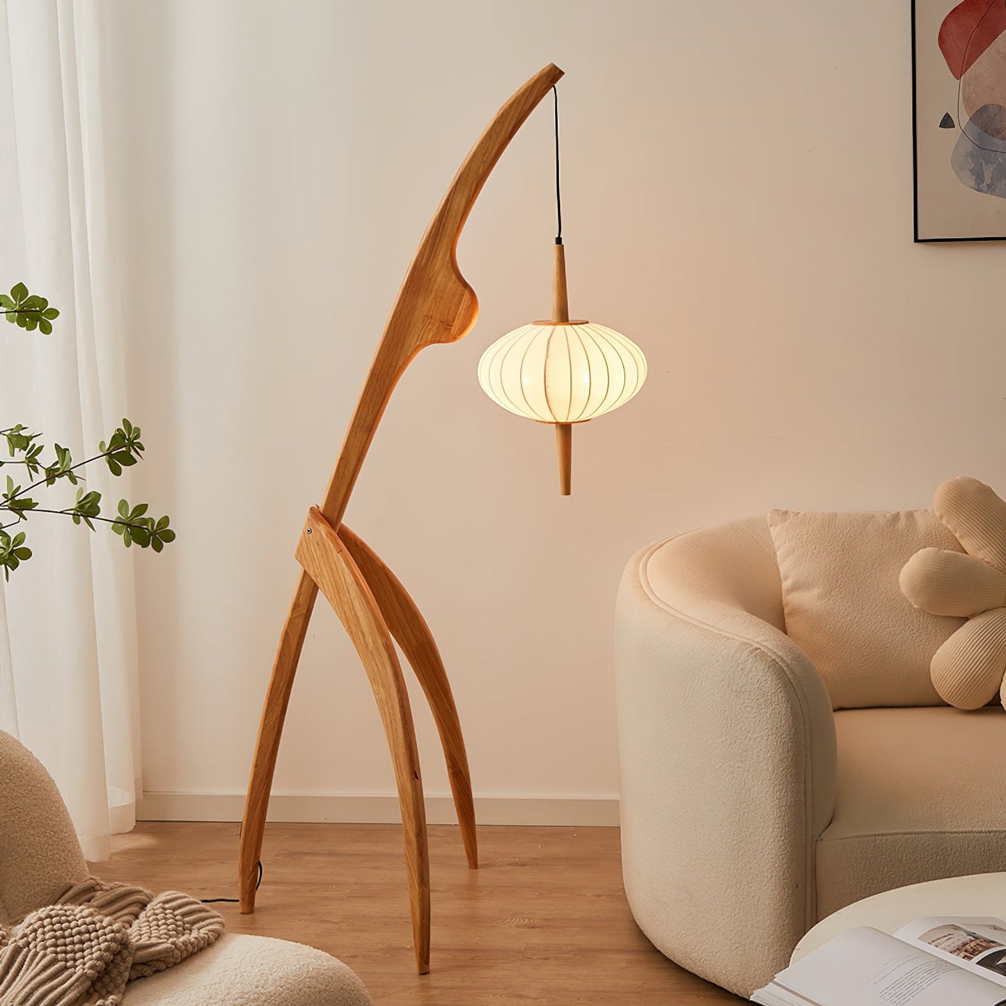 Mantis Wood Floor Lamp with LED, Indoor Use, Abstract Design