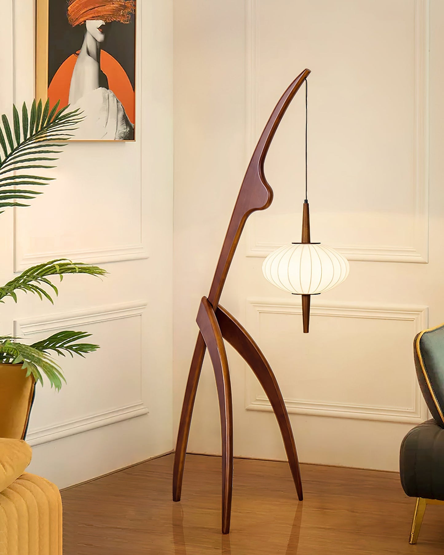 Mantis Wood Floor Lamp with LED, Indoor Use, Abstract Design