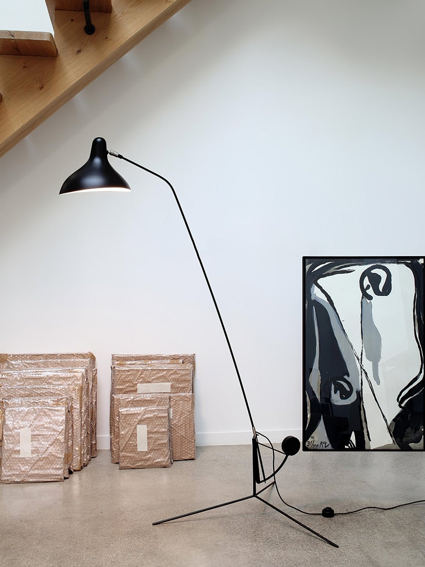 Mantis Arm Floor Lamp with LED, Adjustable Height, Black