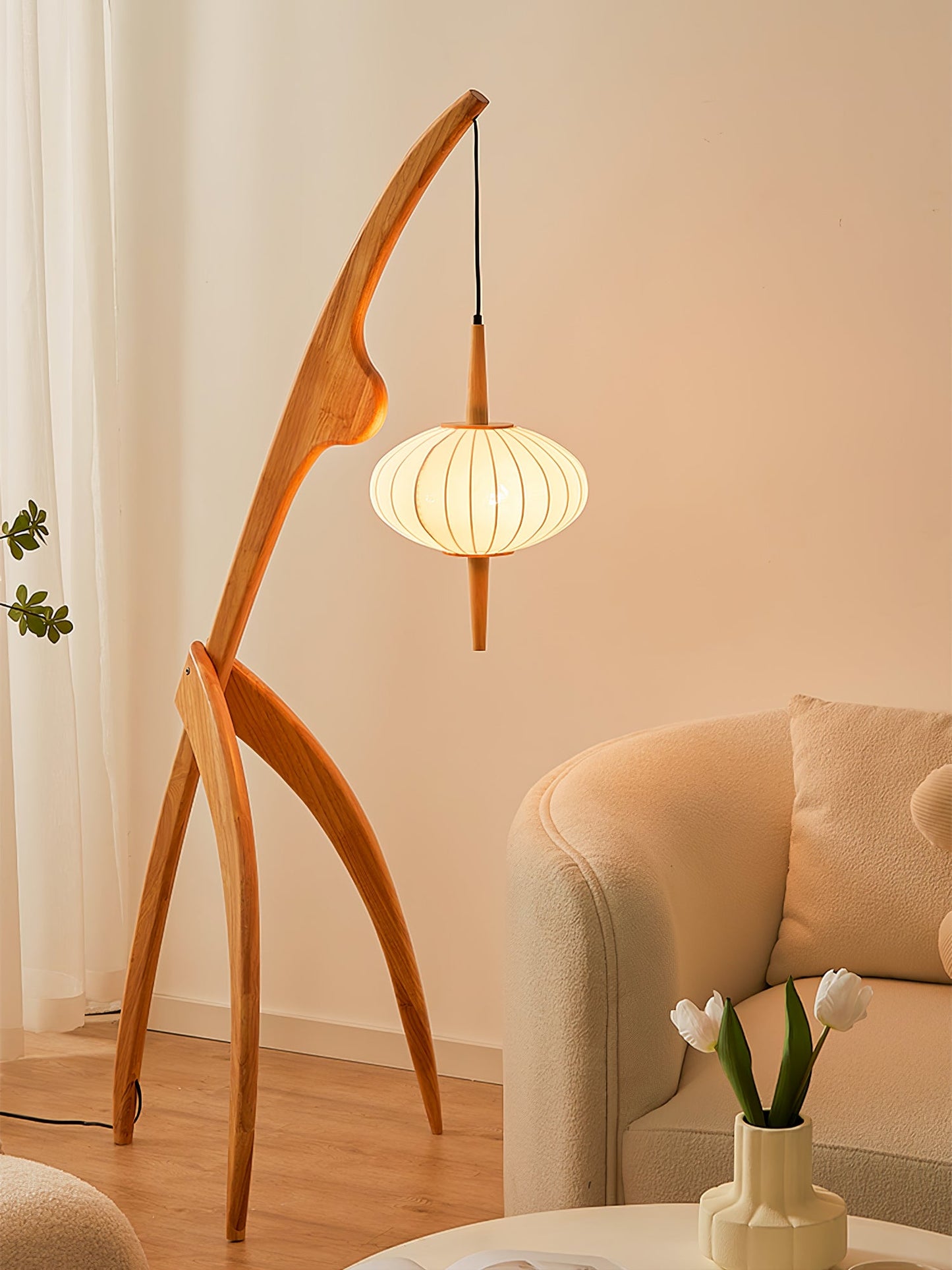 Mantis Wood Floor Lamp with LED, Indoor Use, Abstract Design