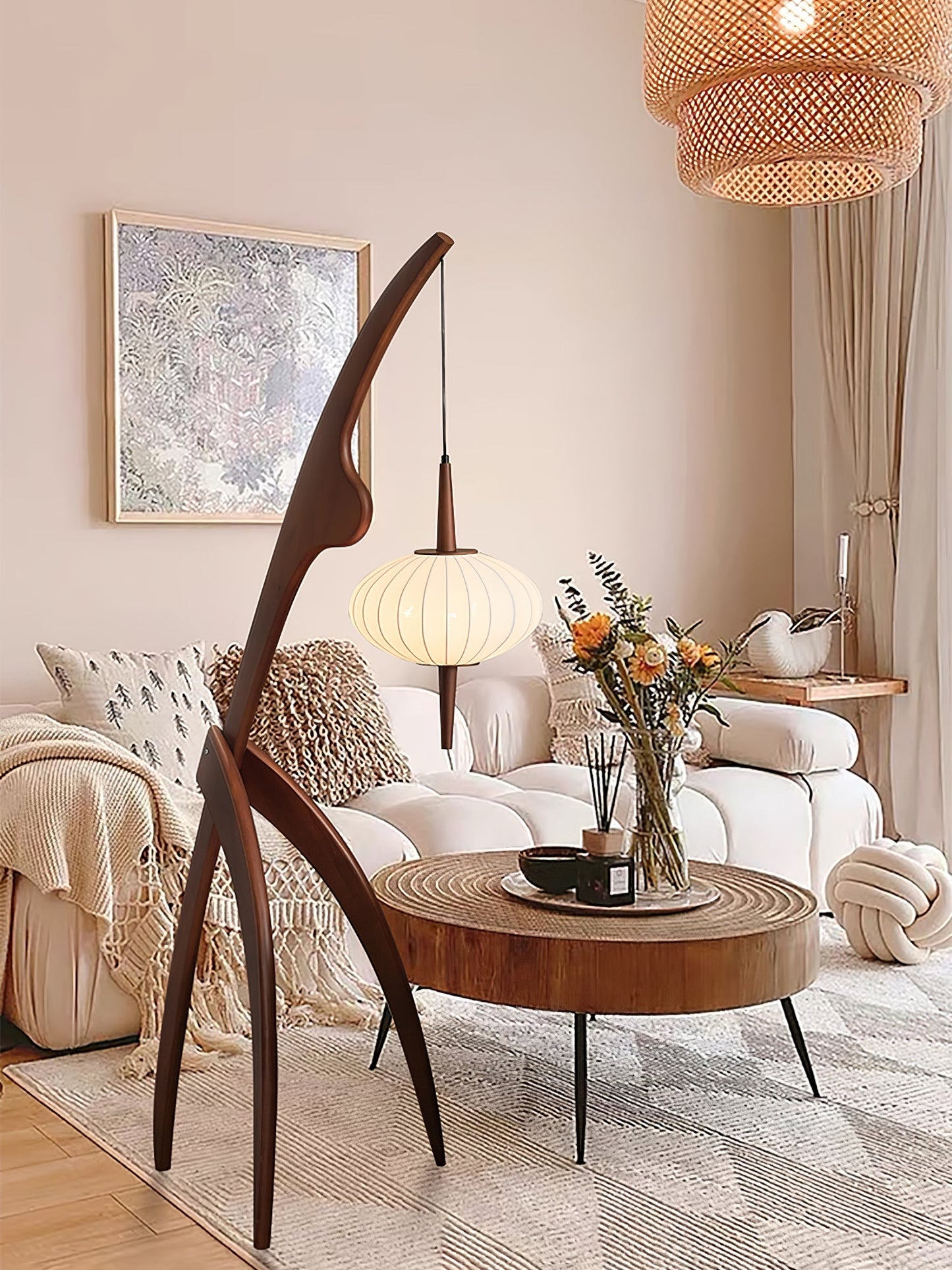 Mantis Wood Floor Lamp with LED, Indoor Use, Abstract Design
