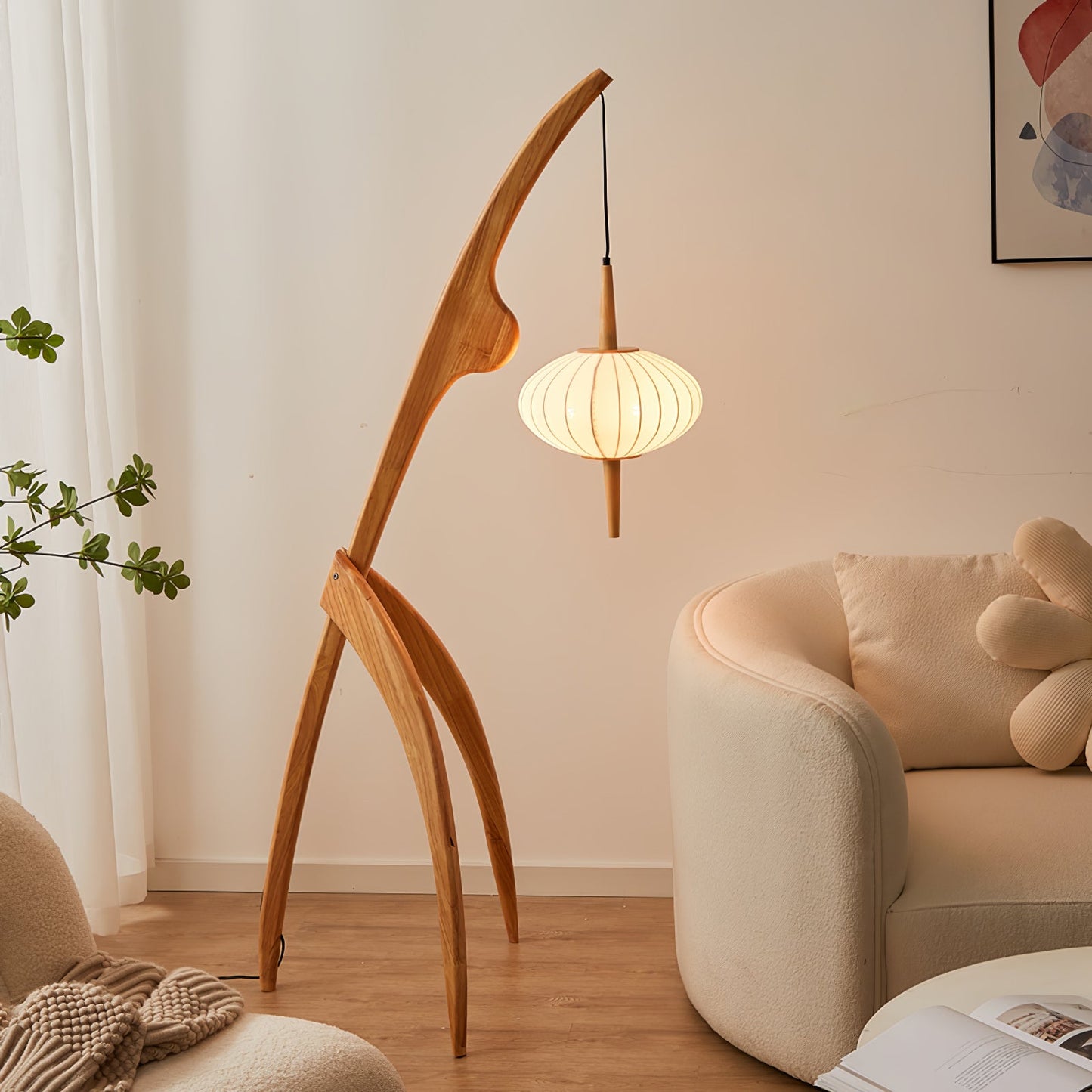 Mantis Wood Floor Lamp with LED, Indoor Use, Abstract Design