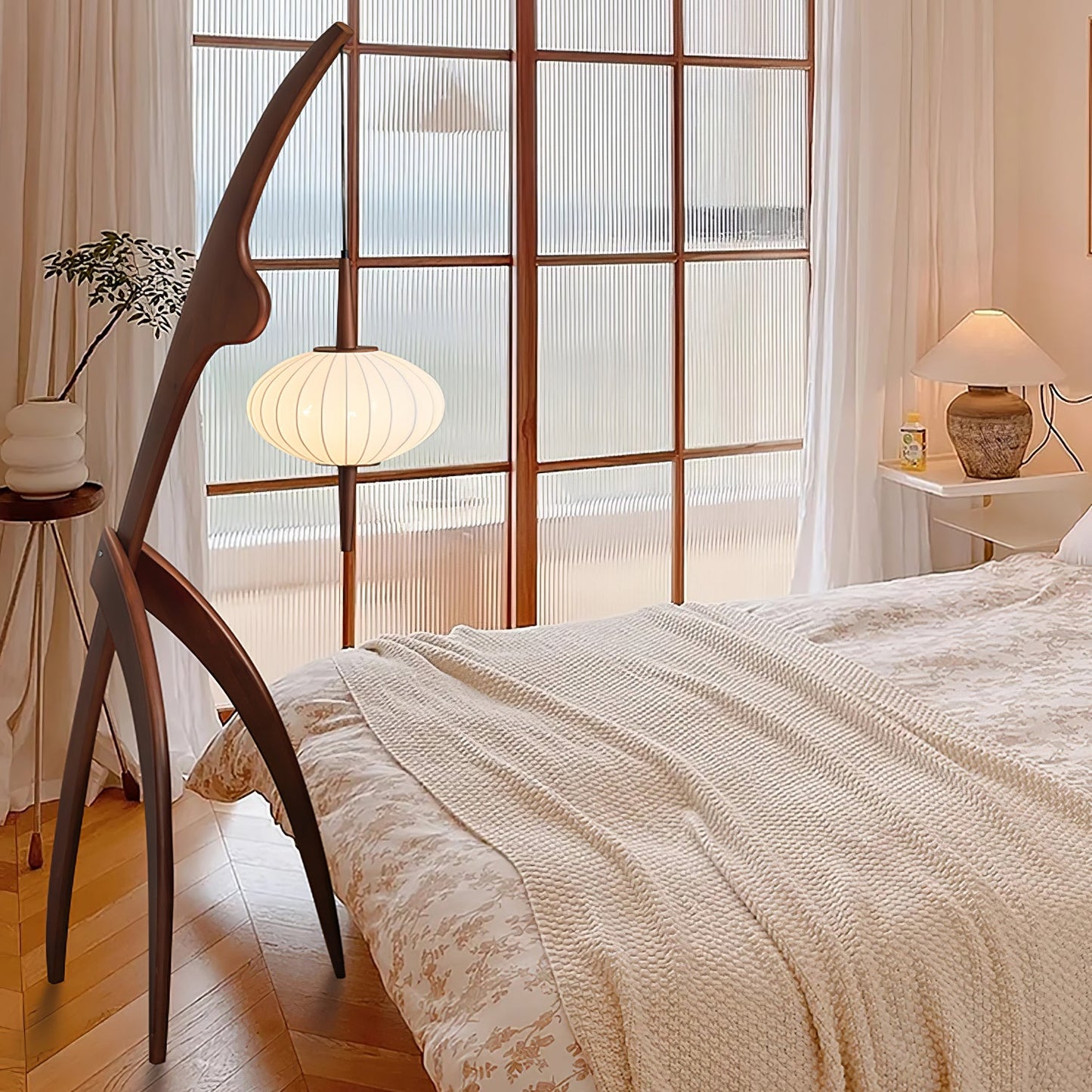 Mantis Wood Floor Lamp with LED, Indoor Use, Abstract Design