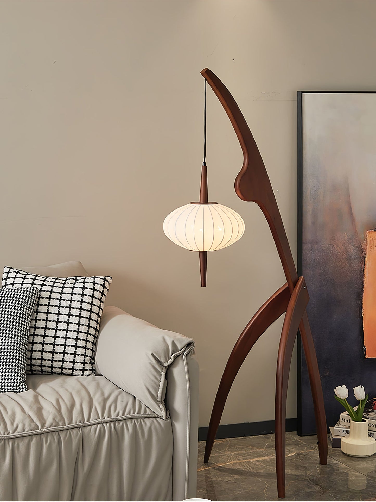 Mantis Wood Floor Lamp with LED, Indoor Use, Abstract Design