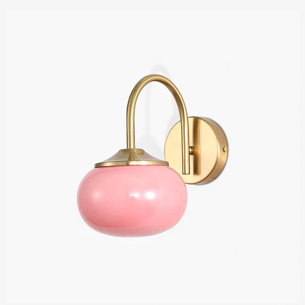 Marshmallow Wall Lamp with Pink Glass Shade and Gold Finish