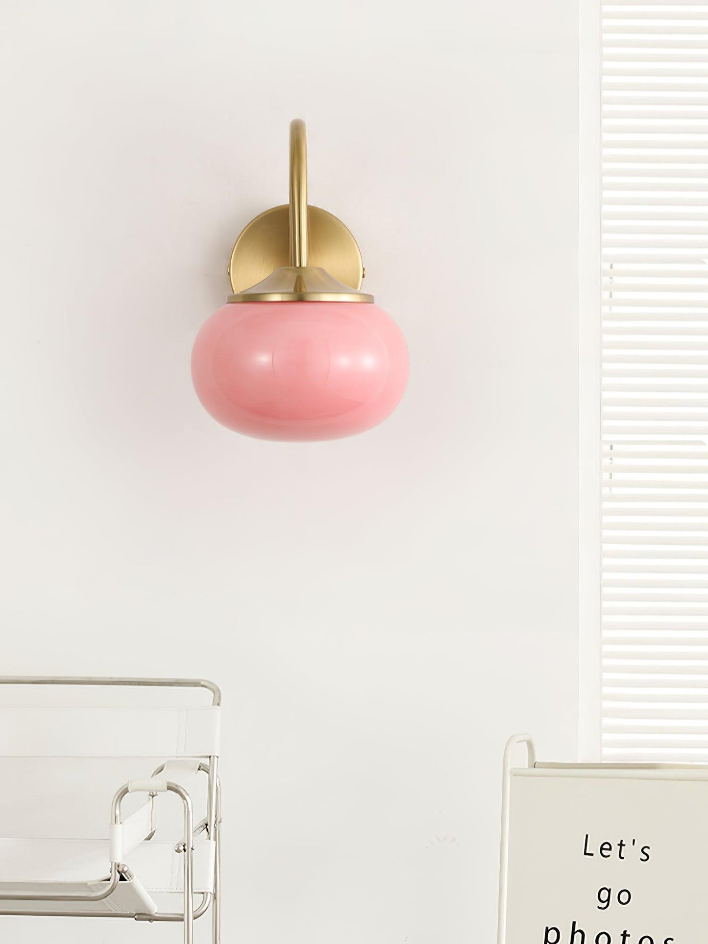 Marshmallow Wall Lamp with Pink Glass Shade and Gold Finish