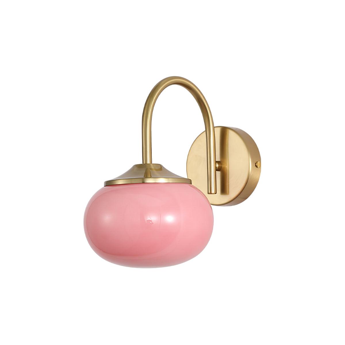 Marshmallow Wall Lamp with Pink Glass Shade and Gold Finish