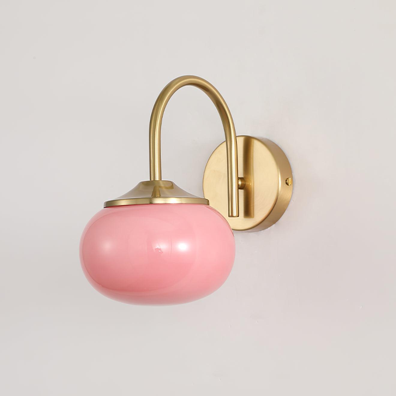 Marshmallow Wall Lamp with Pink Glass Shade and Gold Finish