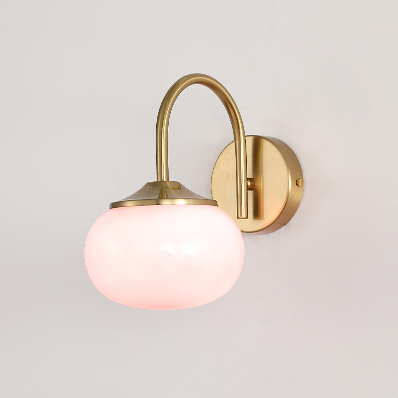 Marshmallow Wall Lamp with Pink Glass Shade and Gold Finish