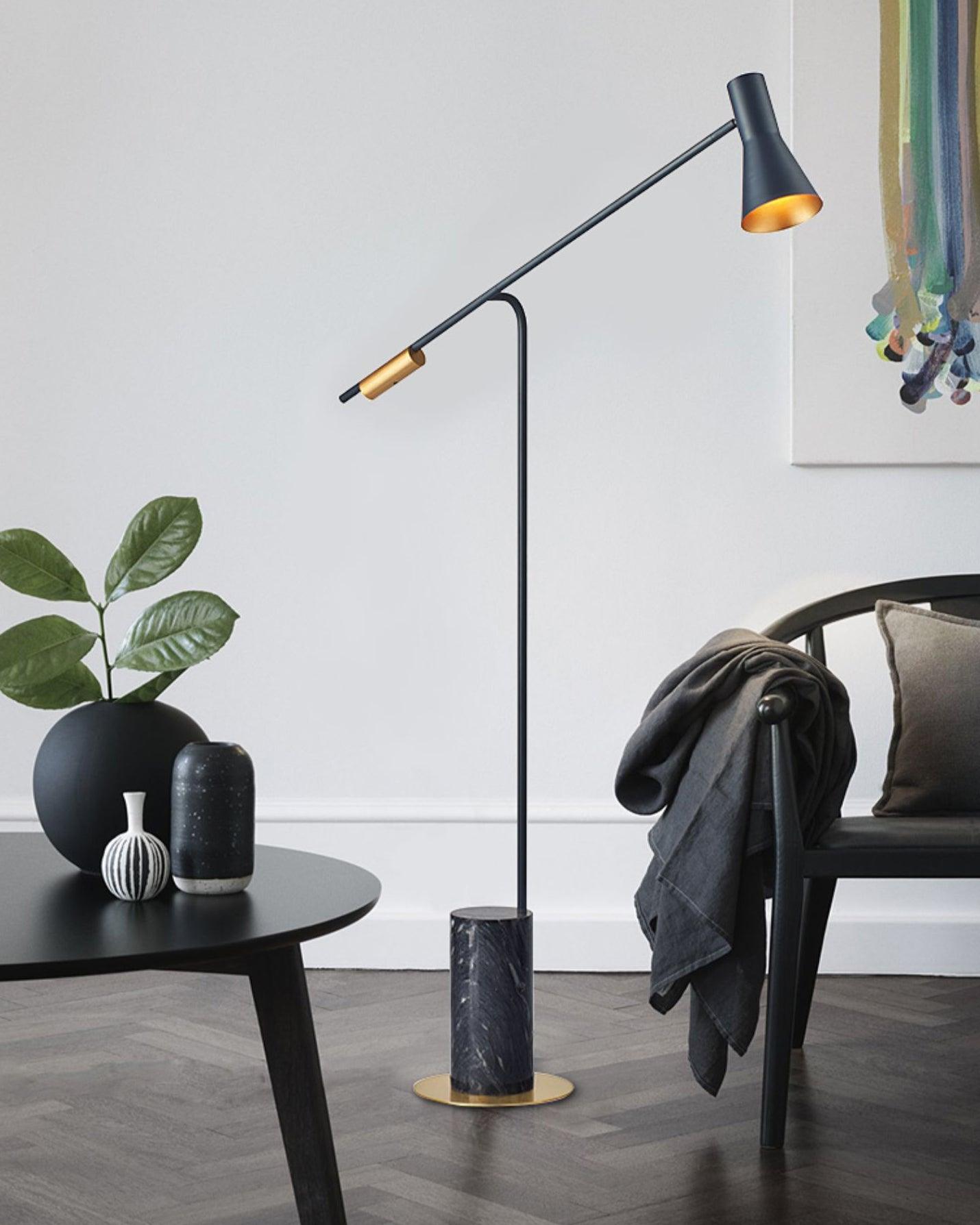 Metro Floor Lamp with Black Marble Base and LED Light