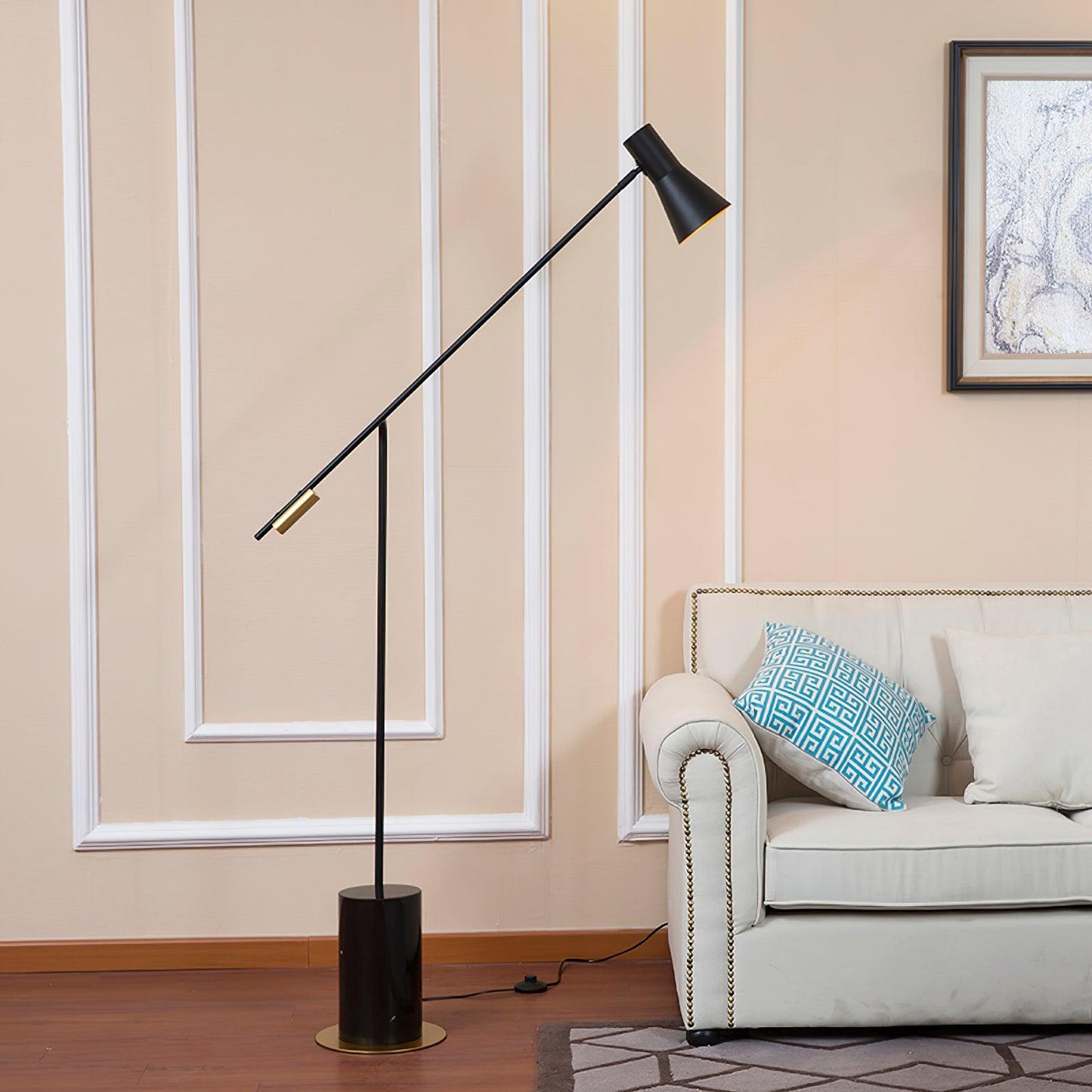 Metro Floor Lamp with Black Marble Base and LED Light