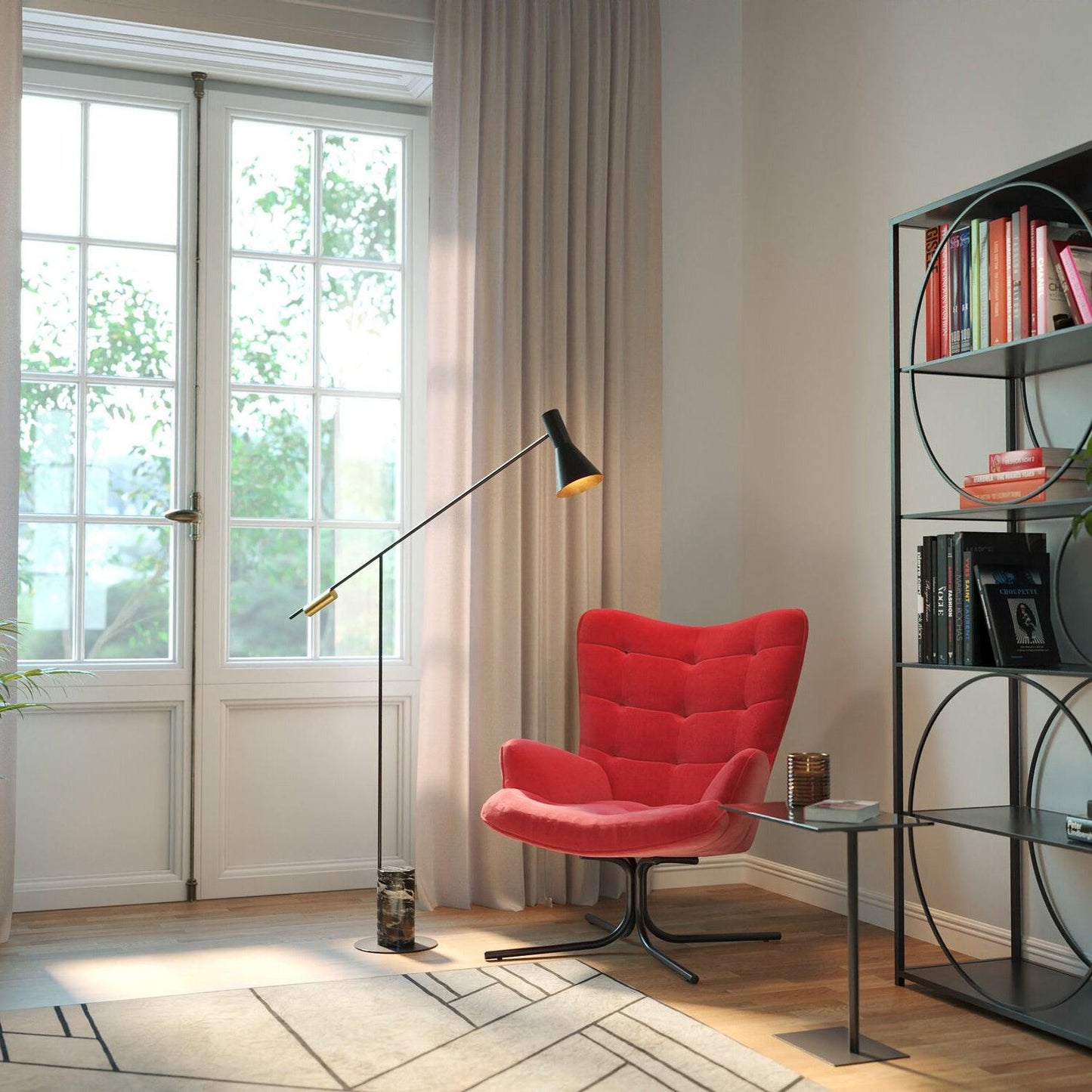 Metro Floor Lamp with Black Marble Base and LED Light