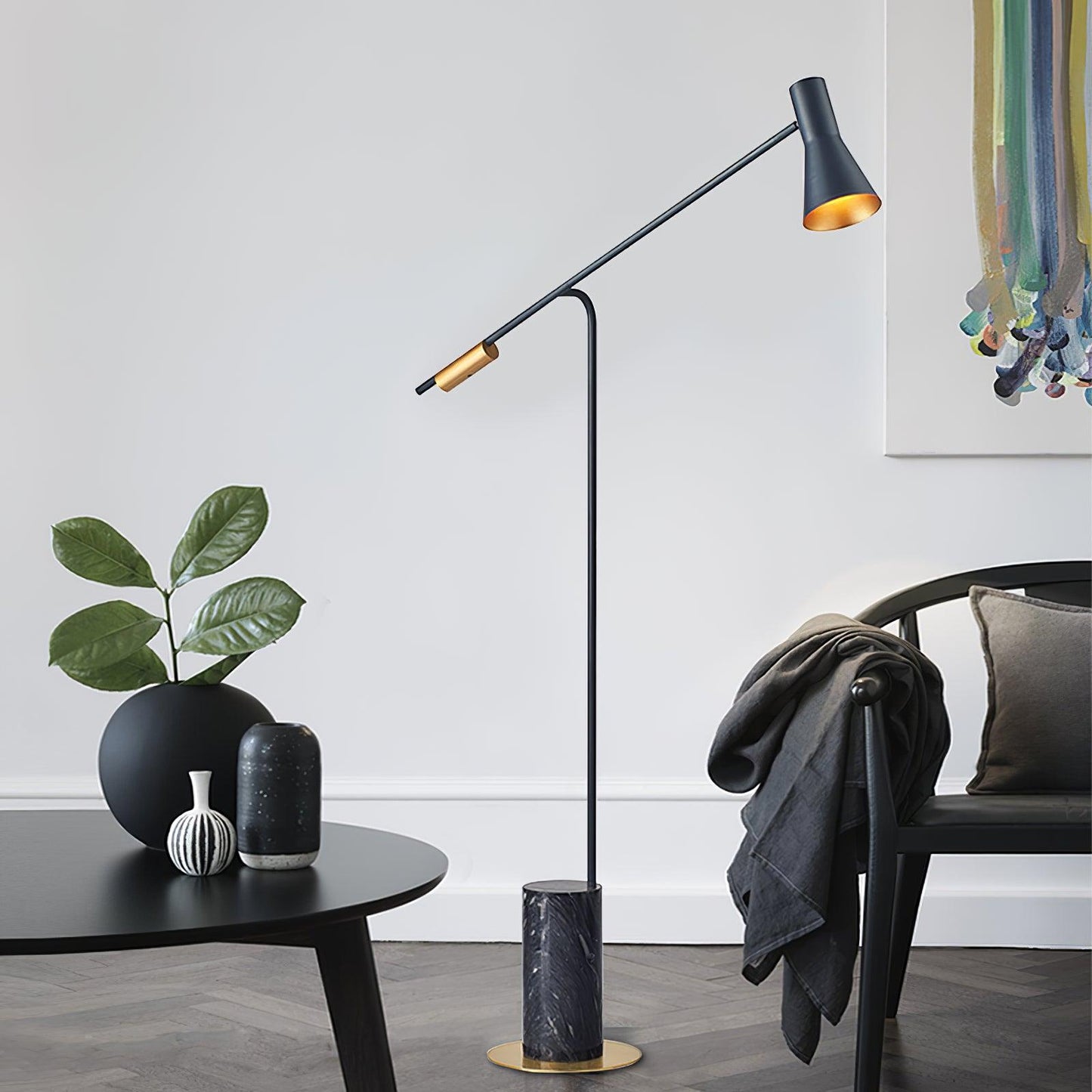 Metro Floor Lamp with Black Marble Base and LED Light