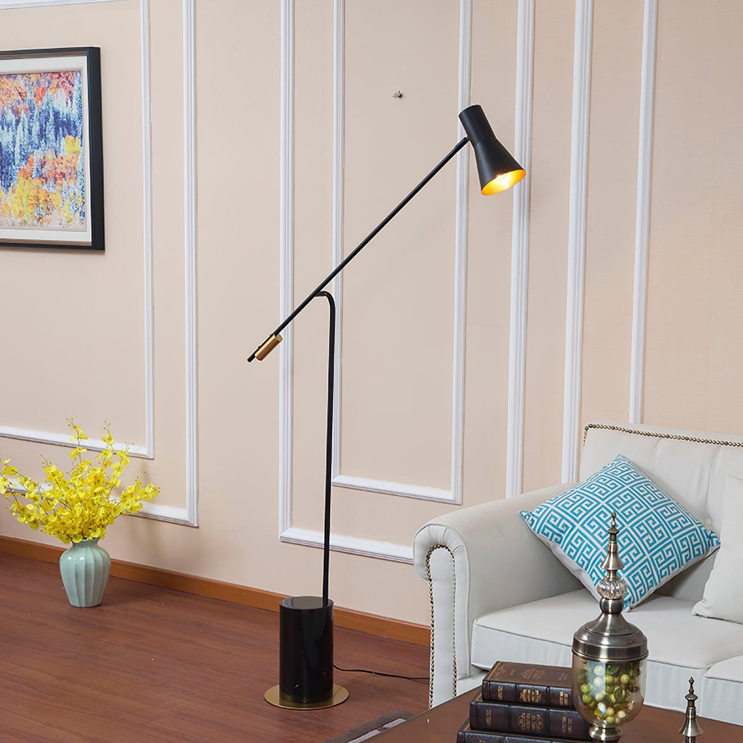 Metro Floor Lamp with Black Marble Base and LED Light
