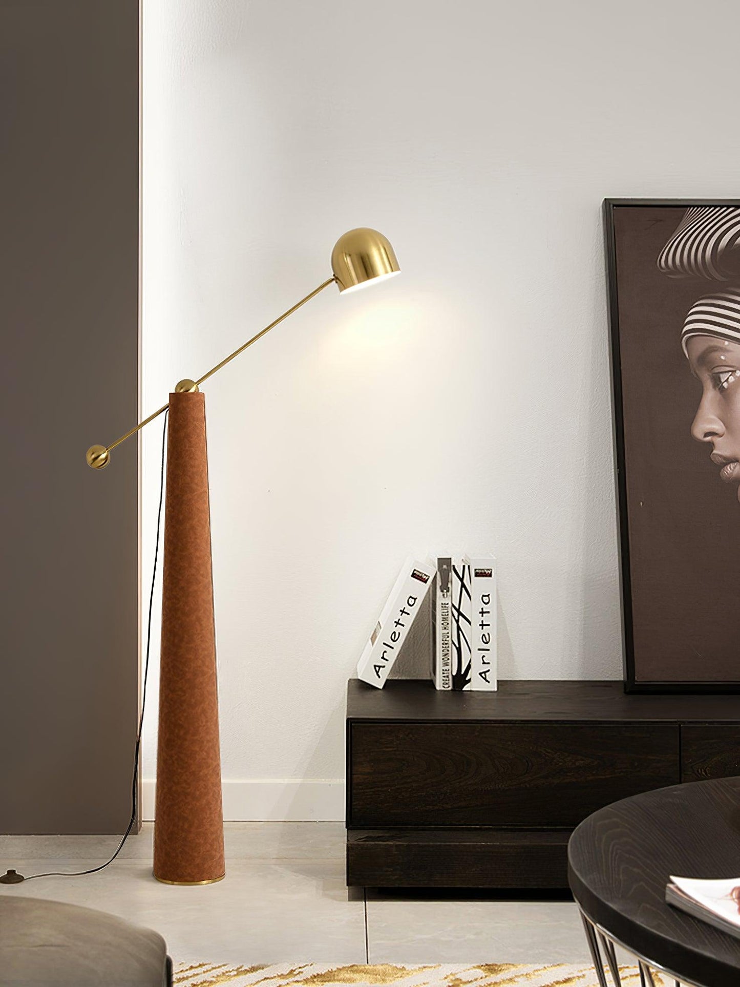 Metronome Floor Lamp - LED, Metal & Leather Design, Indoor