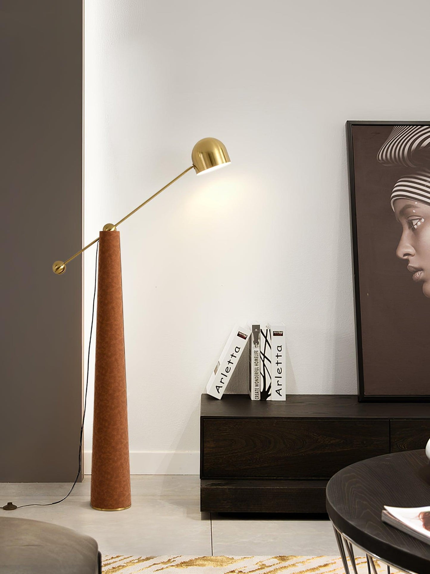 Metronome Floor Lamp - LED, Metal & Leather Design, Indoor