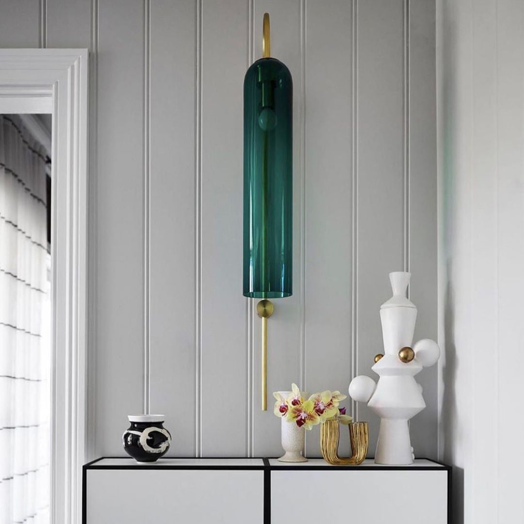 Modern Glass Wall Lamp Sconce - LED, Black & Gold Finish