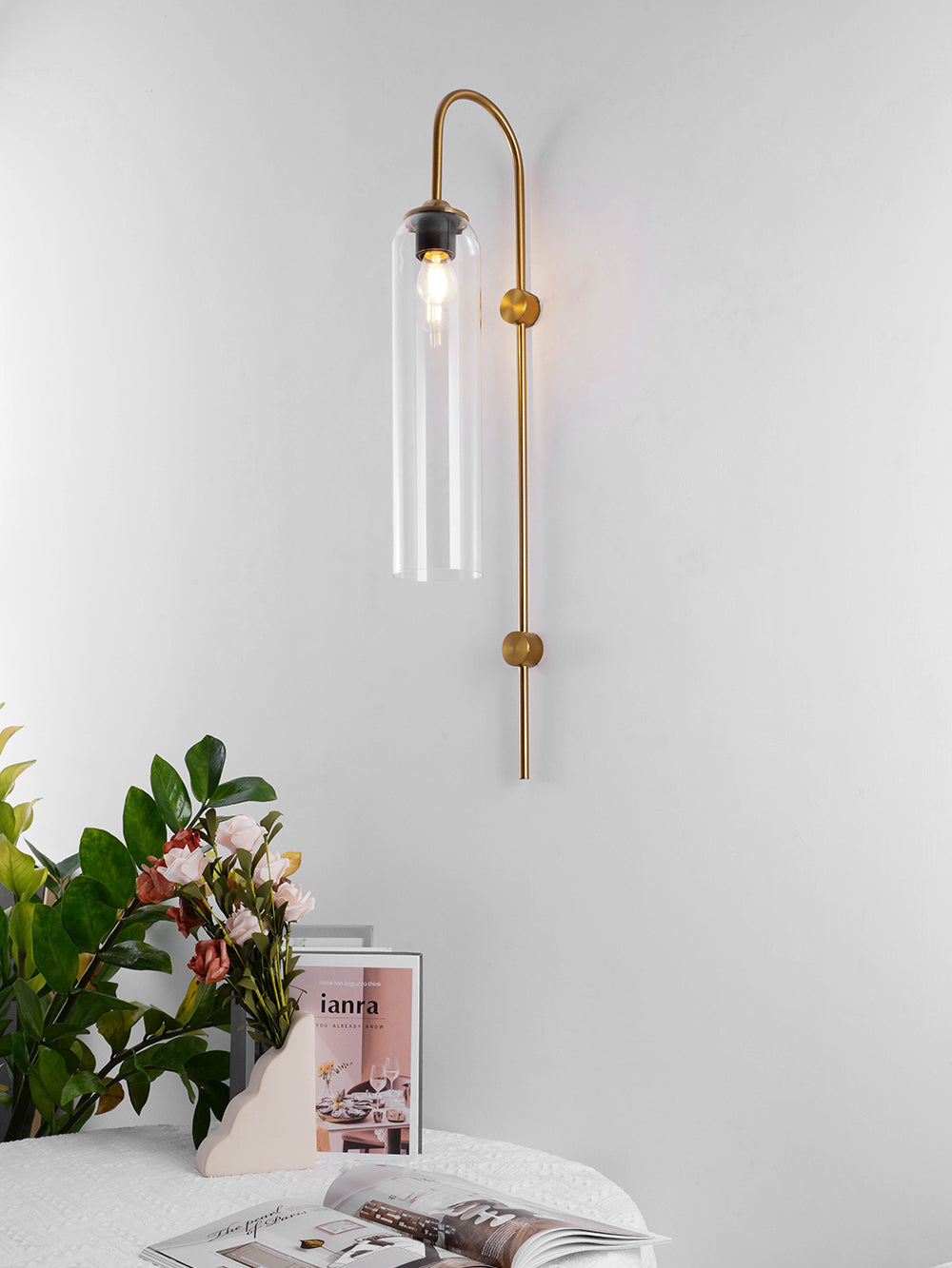 Modern Glass Wall Lamp Sconce - LED, Black & Gold Finish