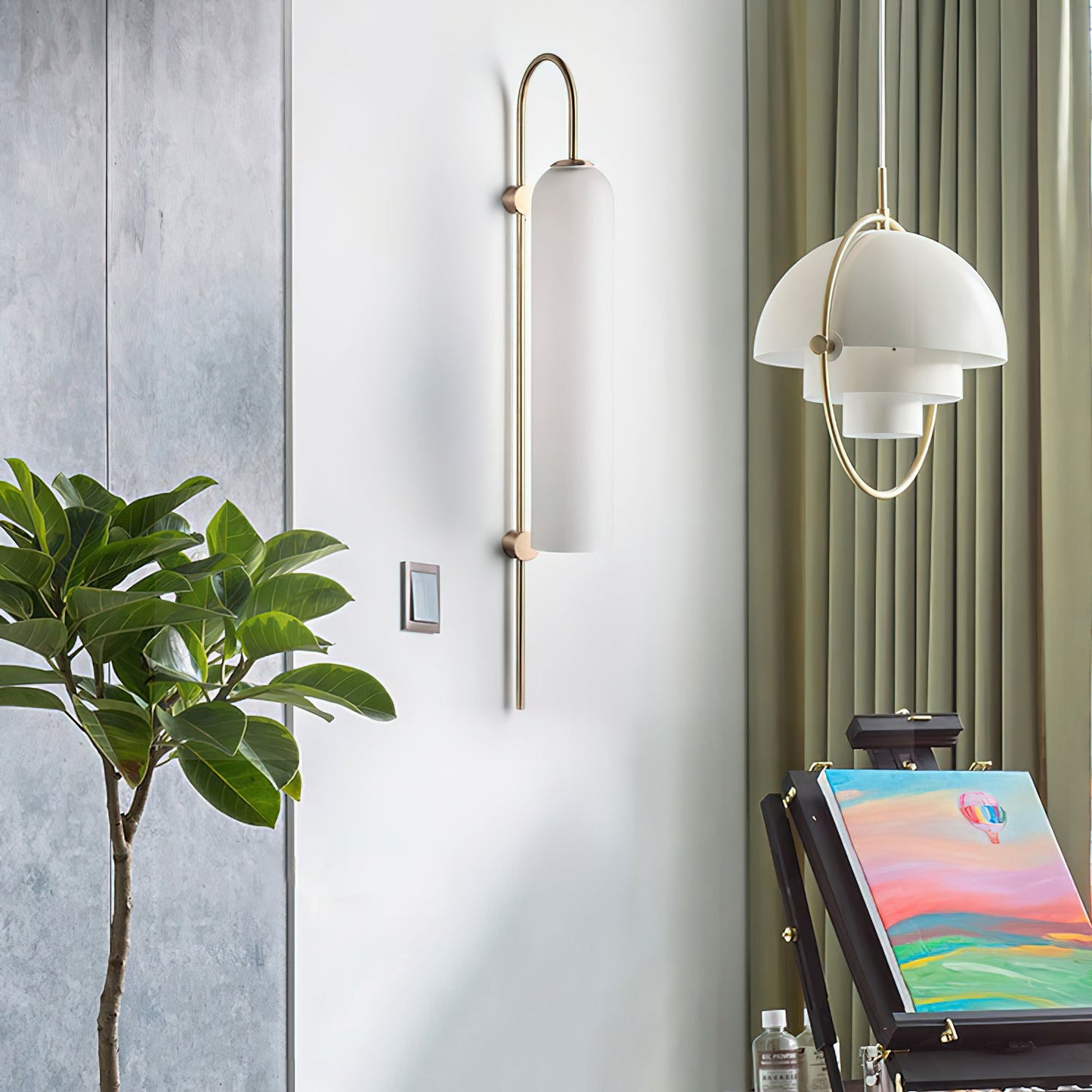 Modern Glass Wall Lamp Sconce - LED, Black & Gold Finish