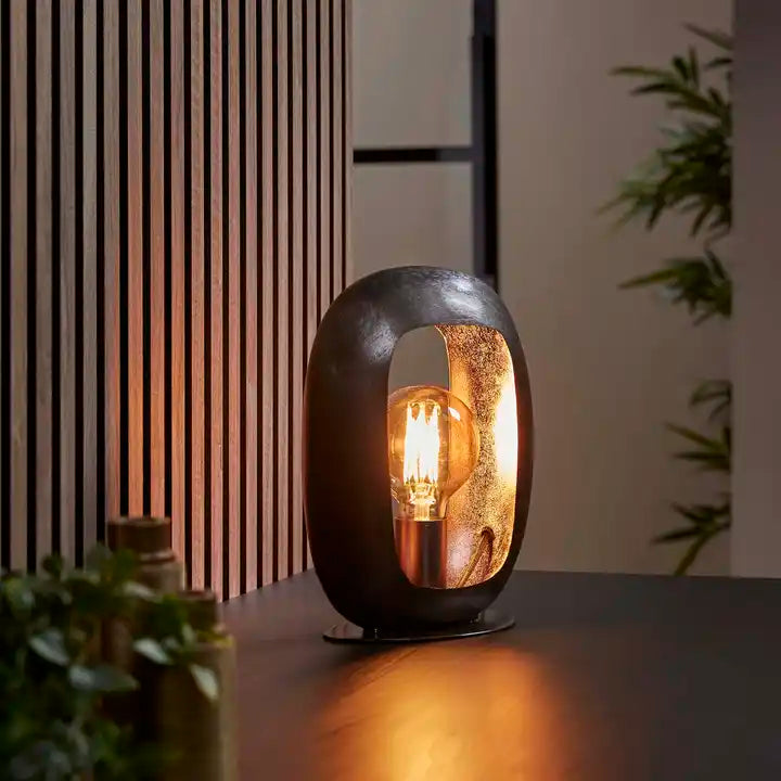 Moistra Decorative Metal Table Lamp - Vintage Design with Unique Silver Interior for Mood Lighting